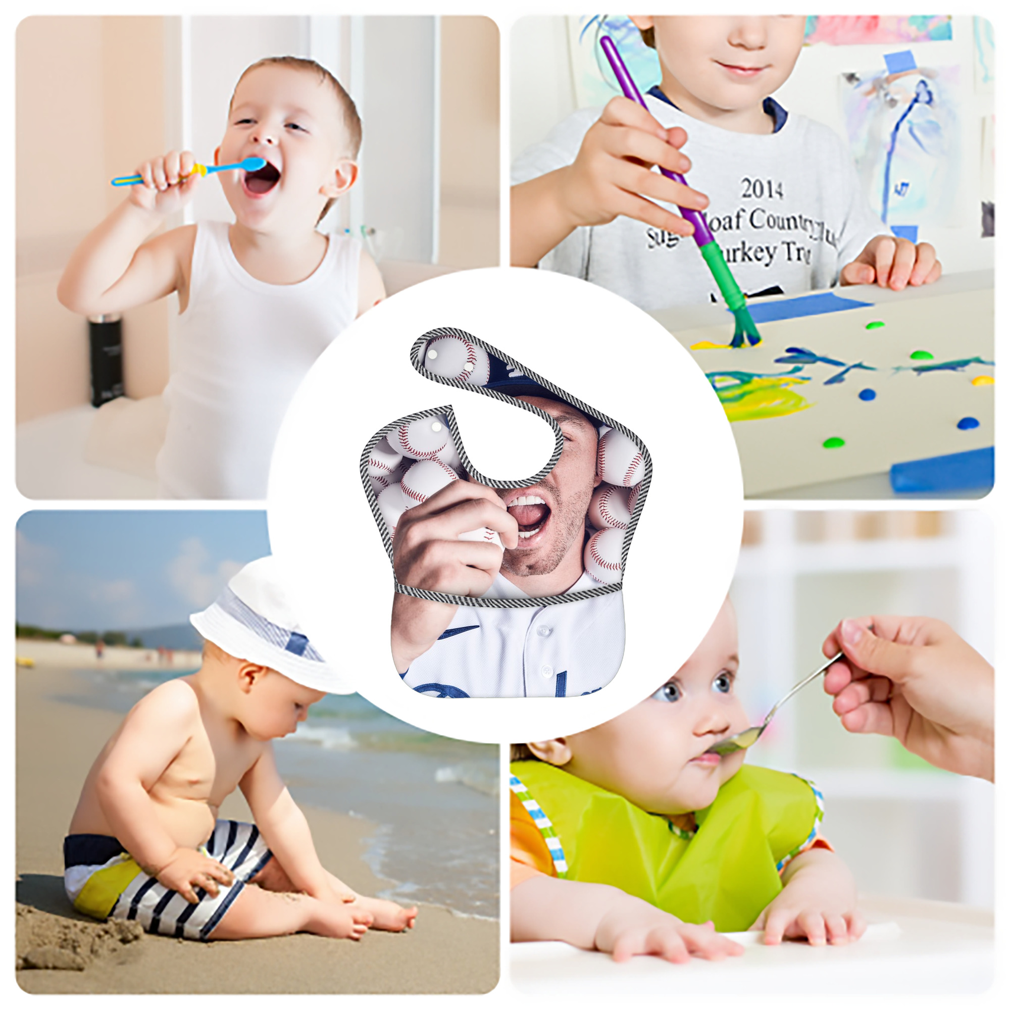  Adjustable Waterproof Toddler Bib – Full-Print Durable Polyester – Foldable Crumb Pocket – Easy Snap Closure – Soft