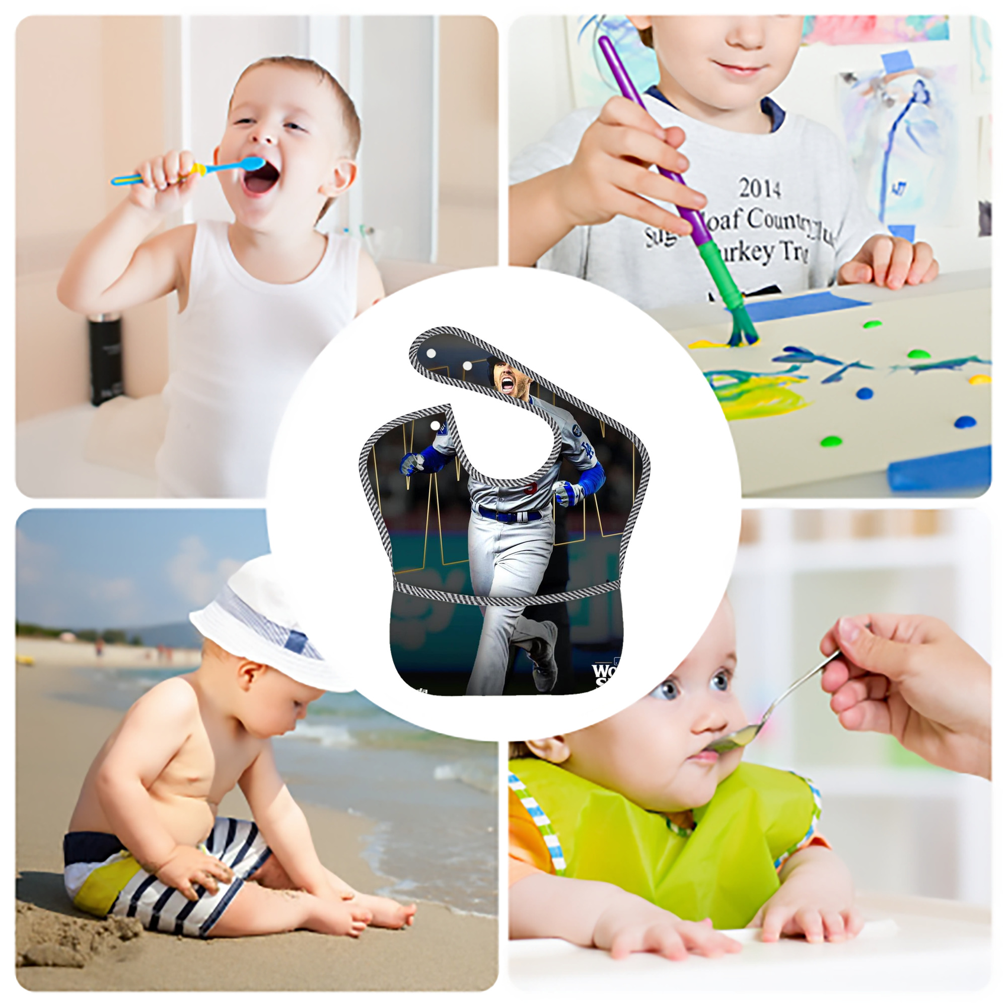  Adjustable Waterproof Toddler Bib – Full-Print Durable Polyester – Foldable Crumb Pocket – Easy Snap Closure – Soft