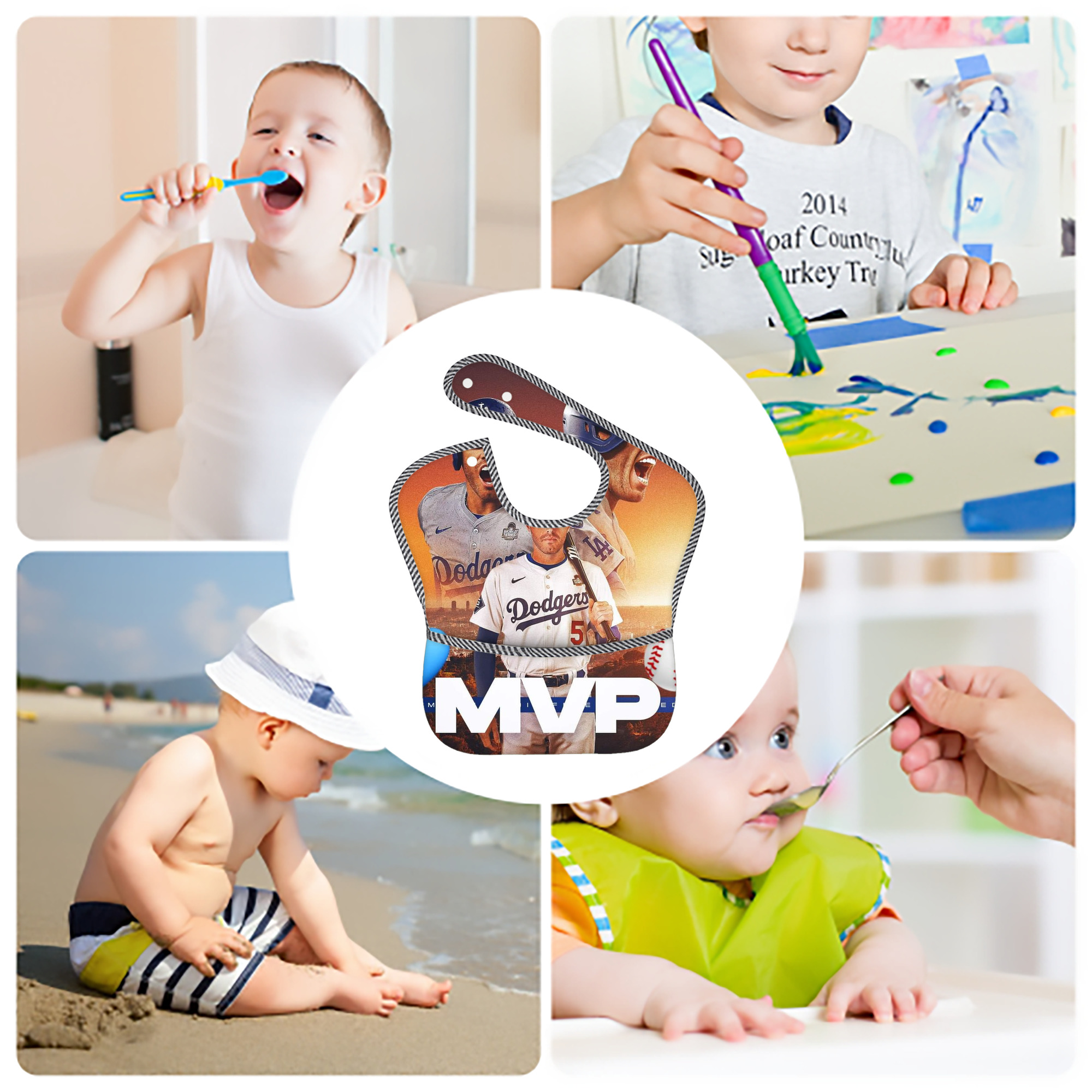  Adjustable Waterproof Toddler Bib – Full-Print Durable Polyester – Foldable Crumb Pocket – Easy Snap Closure – Soft