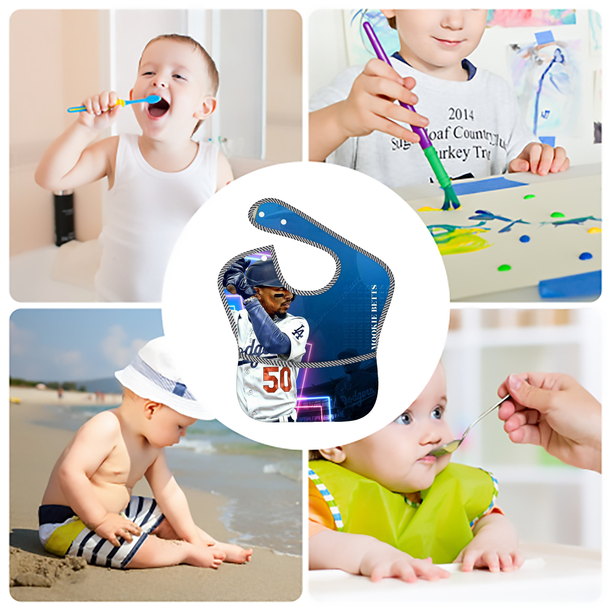  Adjustable Waterproof Toddler Bib – Full-Print Durable Polyester – Foldable Crumb Pocket – Easy Snap Closure – Soft