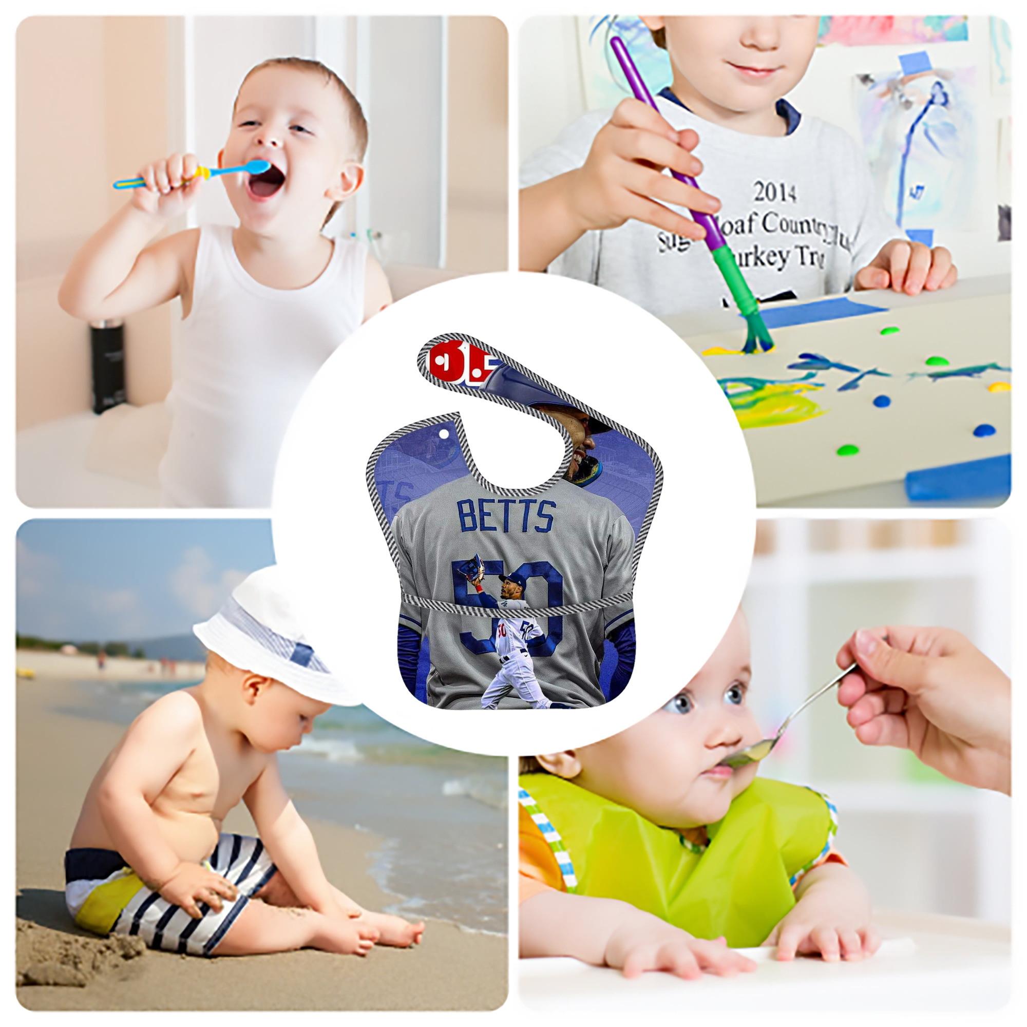  Adjustable Waterproof Toddler Bib – Full-Print Durable Polyester – Foldable Crumb Pocket – Easy Snap Closure – Soft