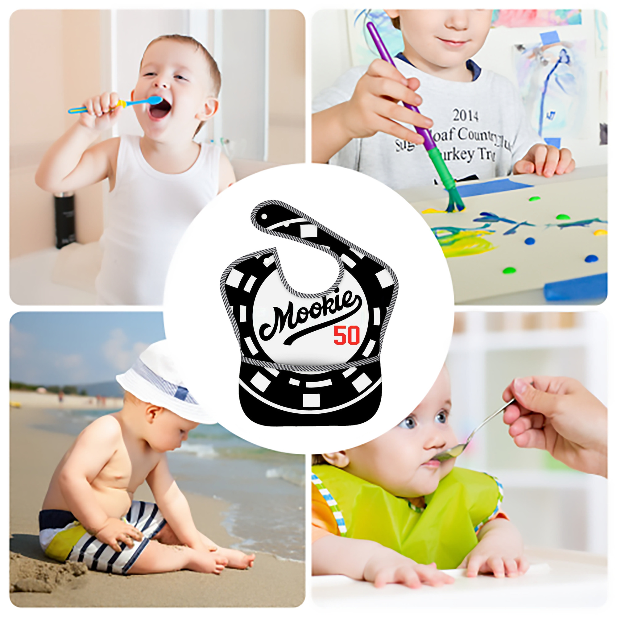  Adjustable Waterproof Toddler Bib – Full-Print Durable Polyester – Foldable Crumb Pocket – Easy Snap Closure – Soft