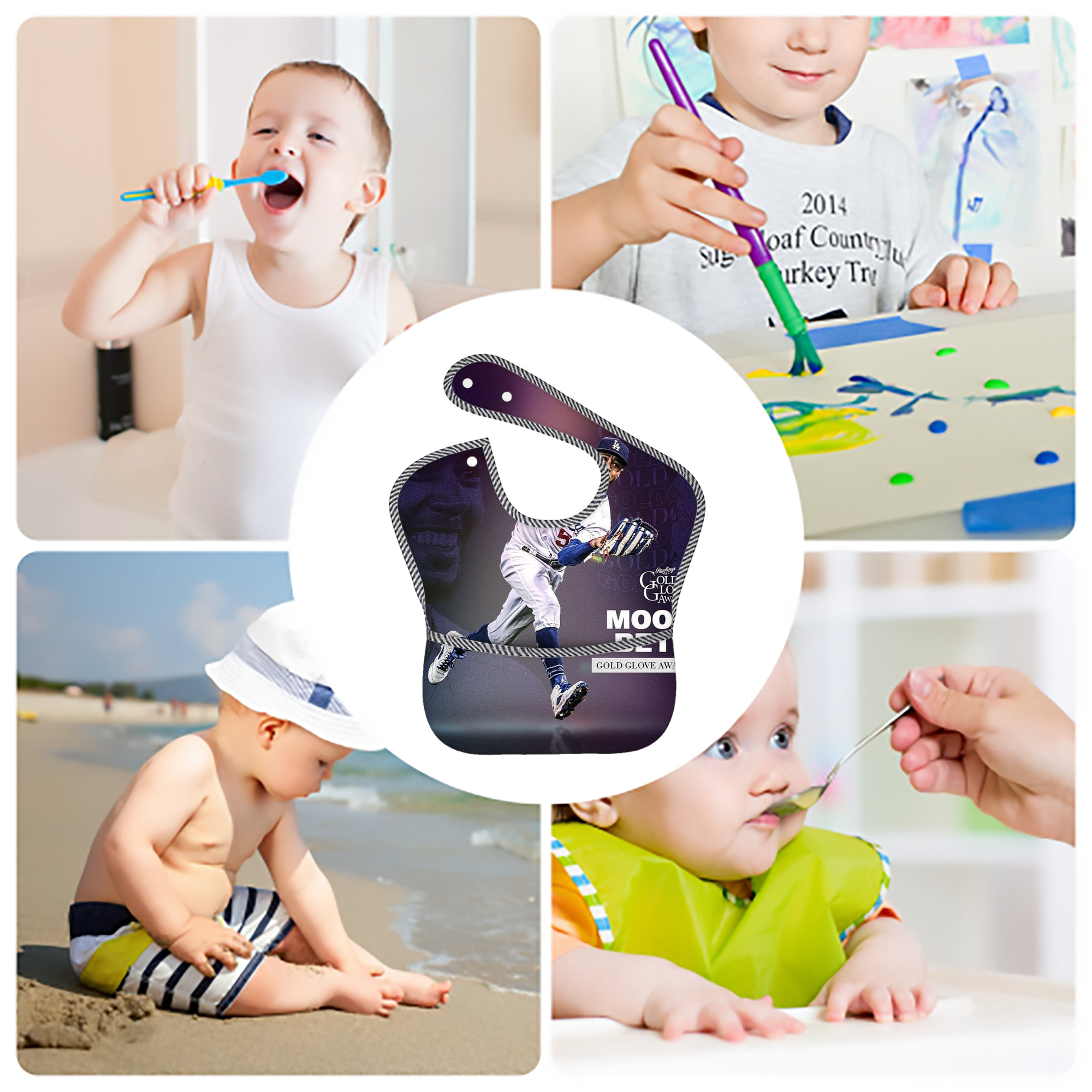  Adjustable Waterproof Toddler Bib – Full-Print Durable Polyester – Foldable Crumb Pocket – Easy Snap Closure – Soft