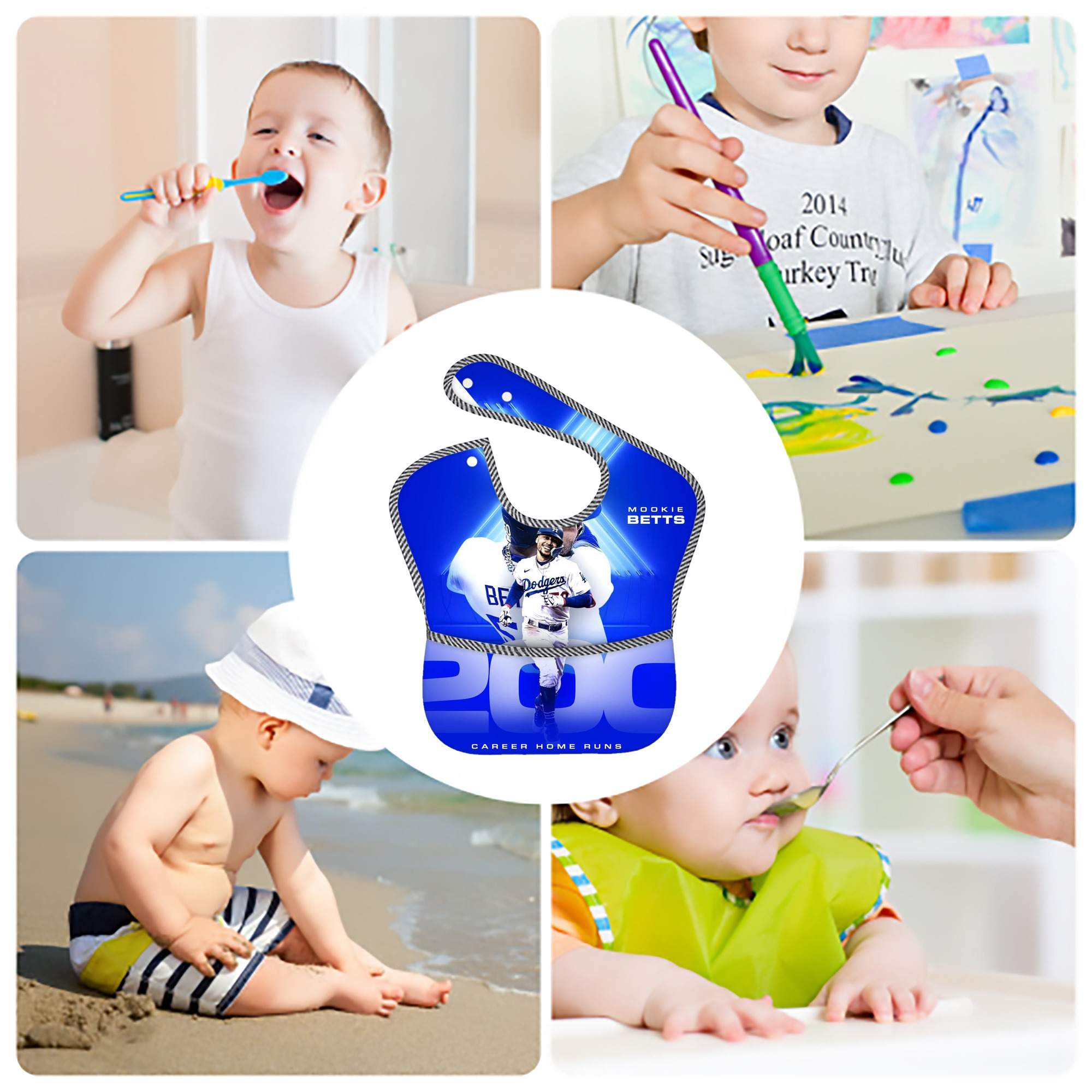  Adjustable Waterproof Toddler Bib – Full-Print Durable Polyester – Foldable Crumb Pocket – Easy Snap Closure – Soft