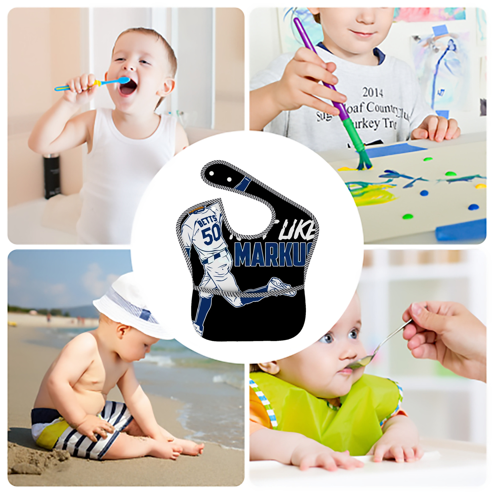  Adjustable Waterproof Toddler Bib – Full-Print Durable Polyester – Foldable Crumb Pocket – Easy Snap Closure – Soft