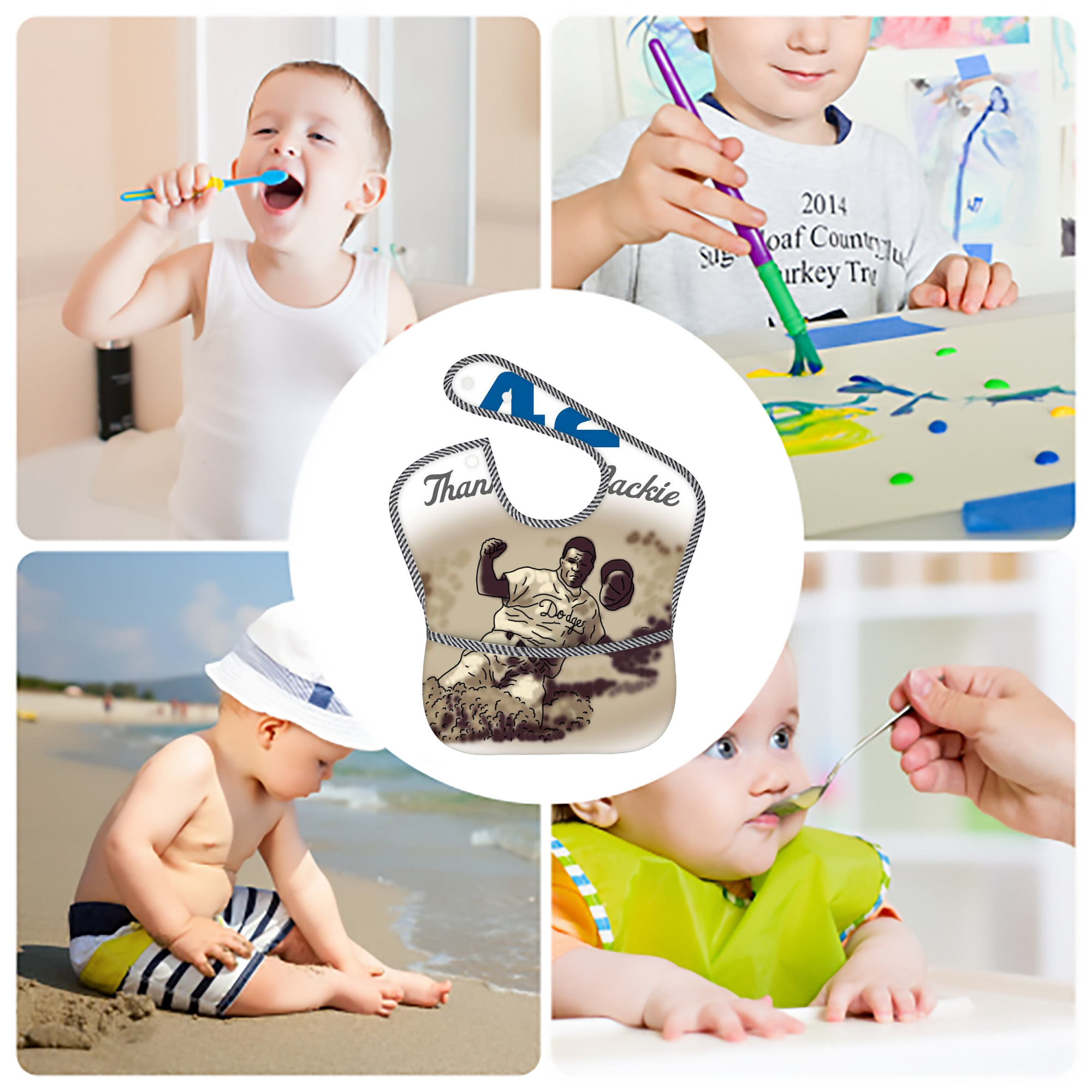  Adjustable Waterproof Toddler Bib – Full-Print Durable Polyester – Foldable Crumb Pocket – Easy Snap Closure – Soft