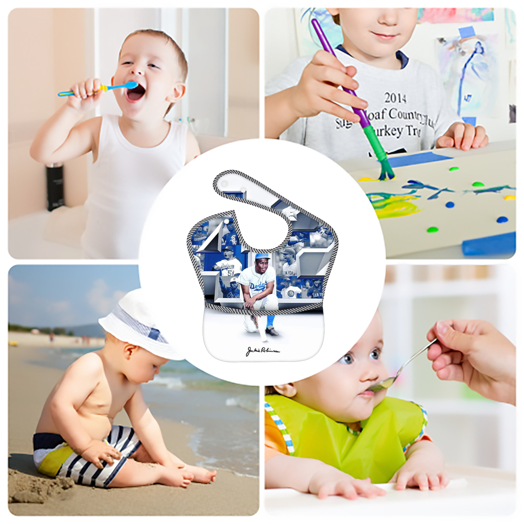  Adjustable Waterproof Toddler Bib – Full-Print Durable Polyester – Foldable Crumb Pocket – Easy Snap Closure – Soft