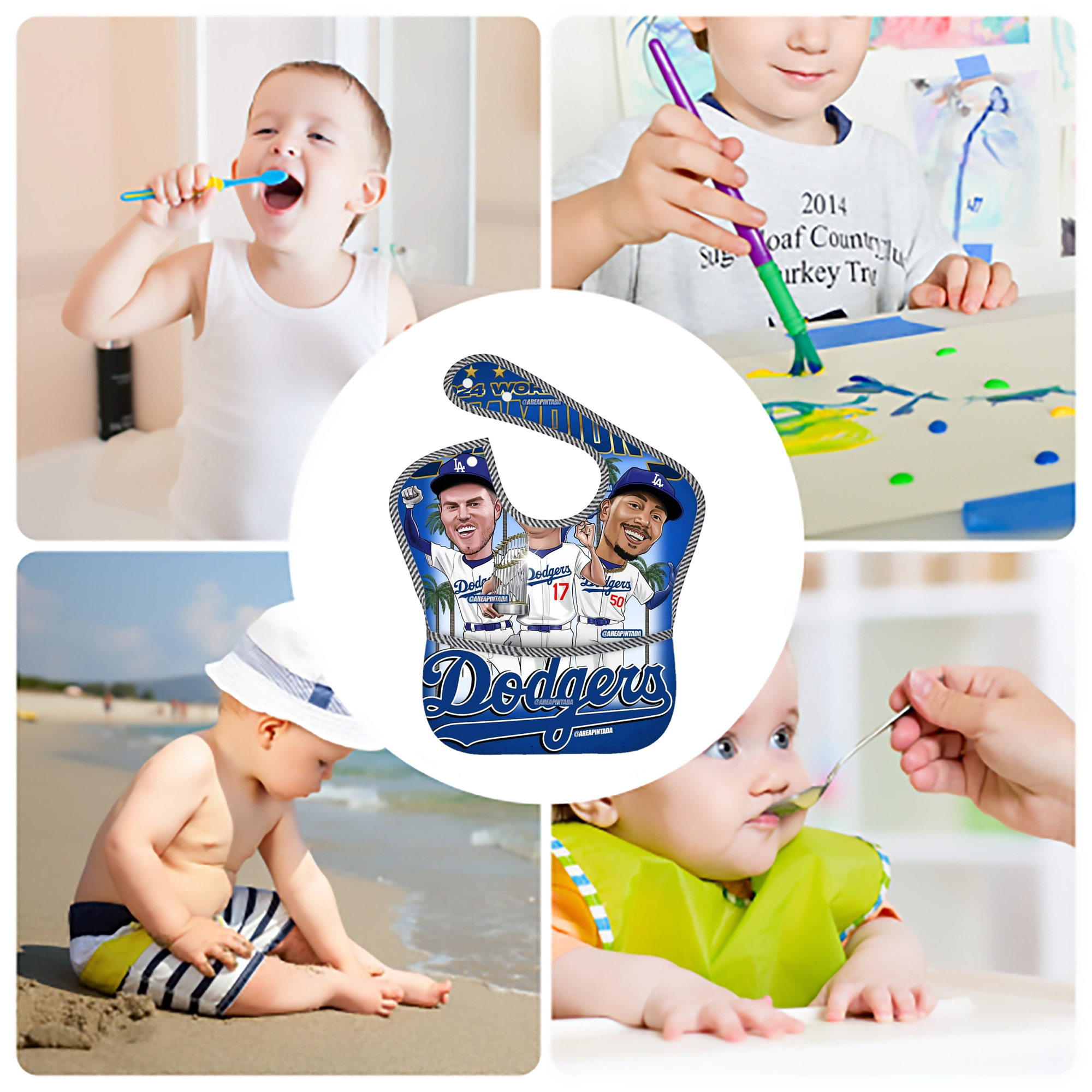  Adjustable Waterproof Toddler Bib – Full-Print Durable Polyester – Foldable Crumb Pocket – Easy Snap Closure – Soft