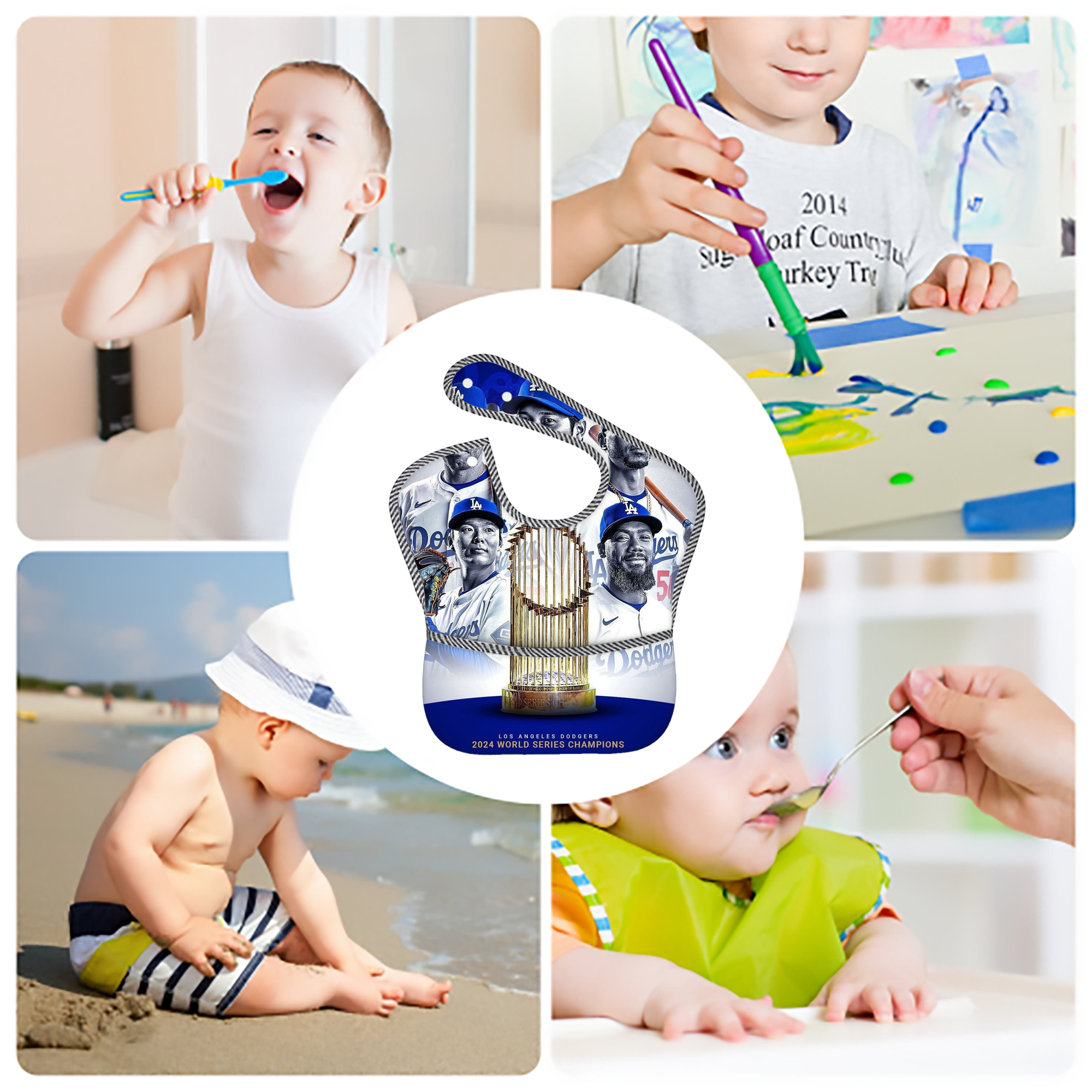  Adjustable Waterproof Toddler Bib – Full-Print Durable Polyester – Foldable Crumb Pocket – Easy Snap Closure – Soft