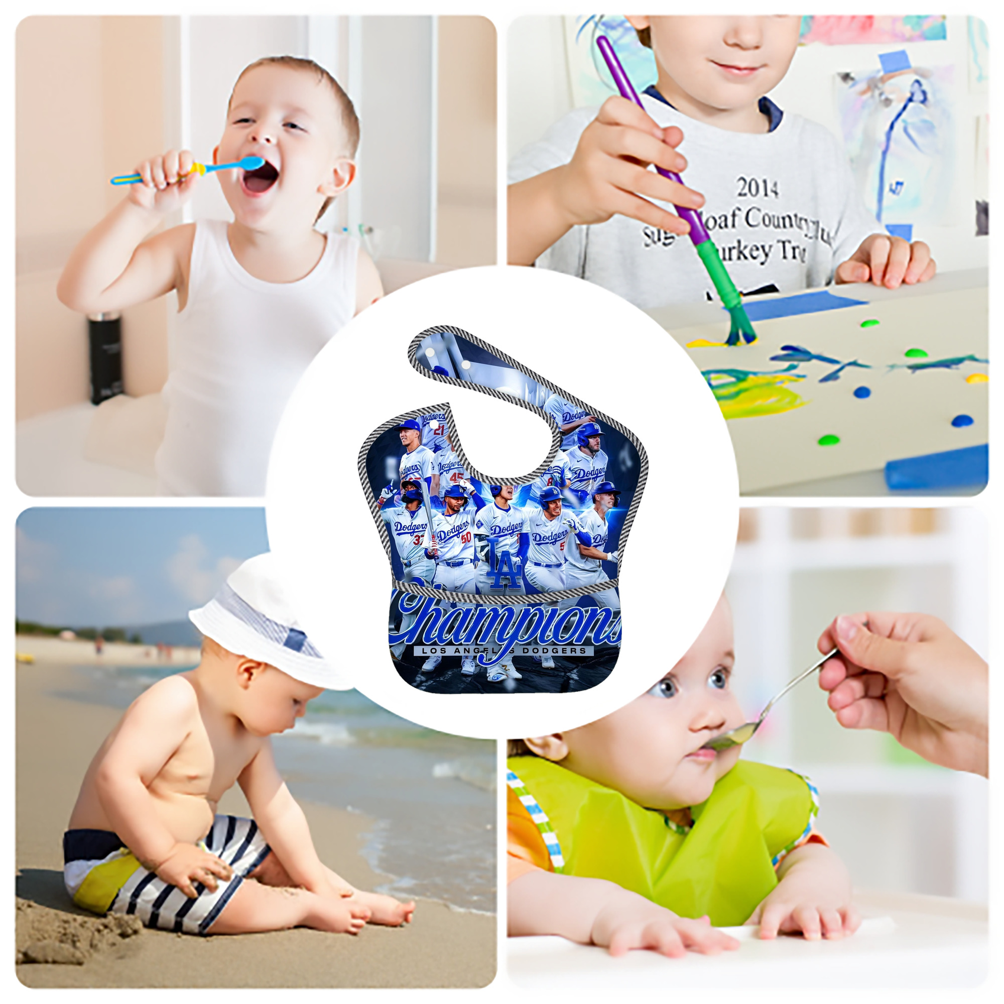  Adjustable Waterproof Toddler Bib – Full-Print Durable Polyester – Foldable Crumb Pocket – Easy Snap Closure – Soft