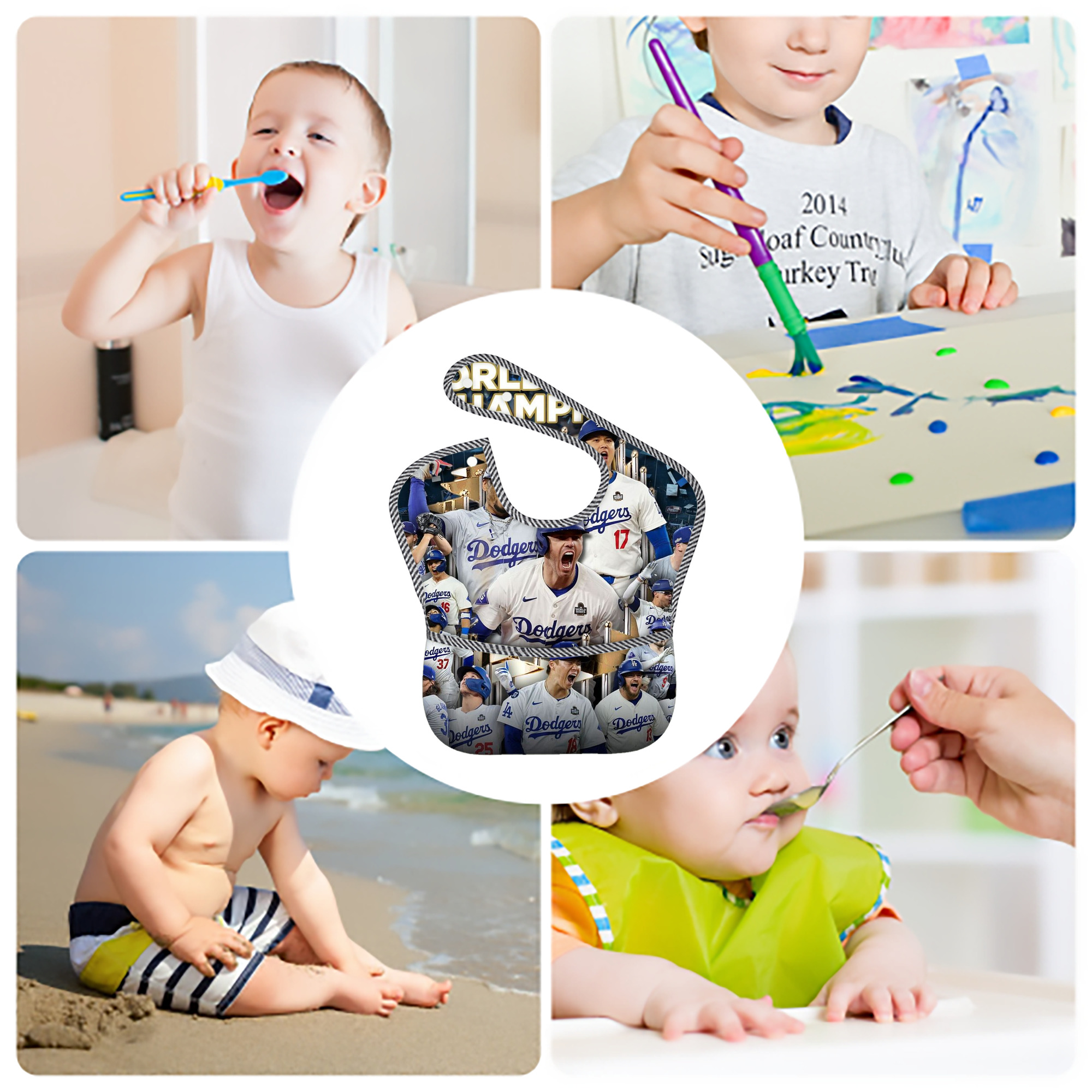  Adjustable Waterproof Toddler Bib – Full-Print Durable Polyester – Foldable Crumb Pocket – Easy Snap Closure – Soft