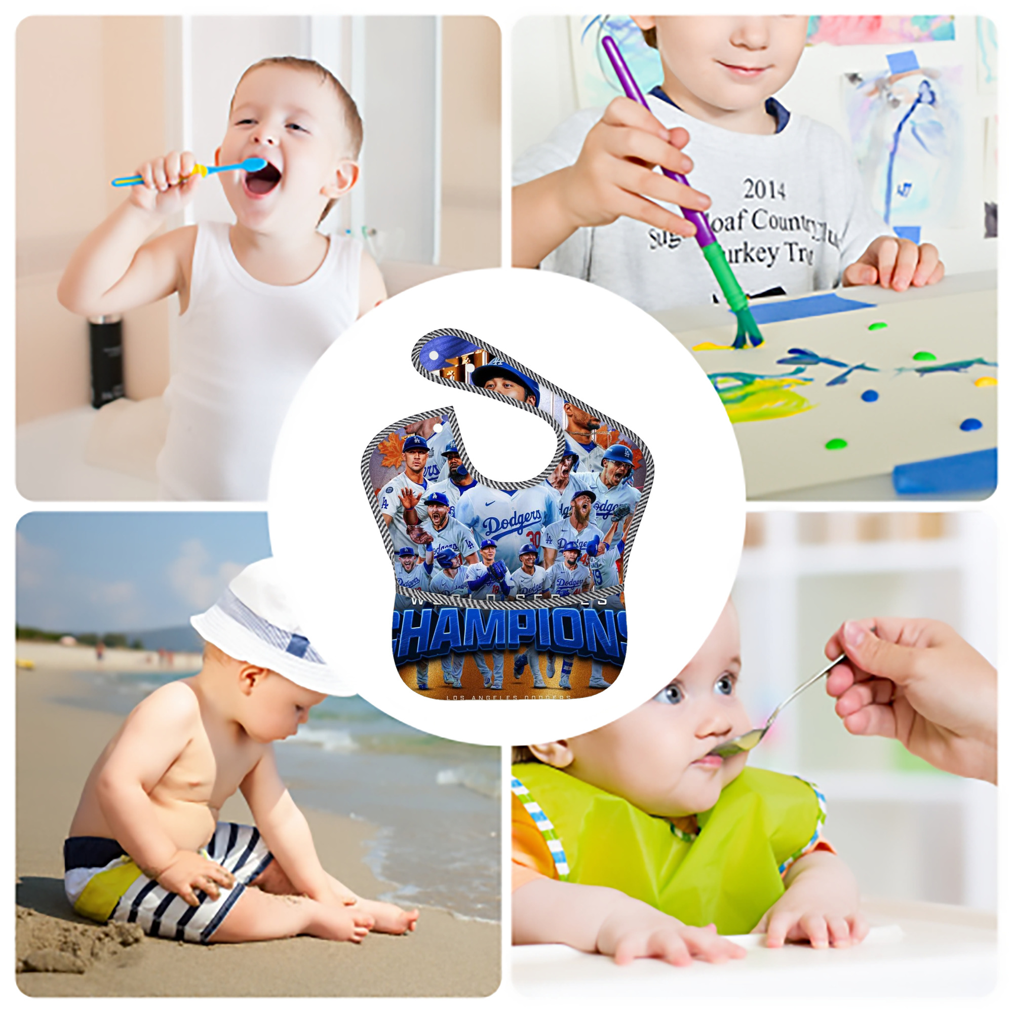  Adjustable Waterproof Toddler Bib – Full-Print Durable Polyester – Foldable Crumb Pocket – Easy Snap Closure – Soft