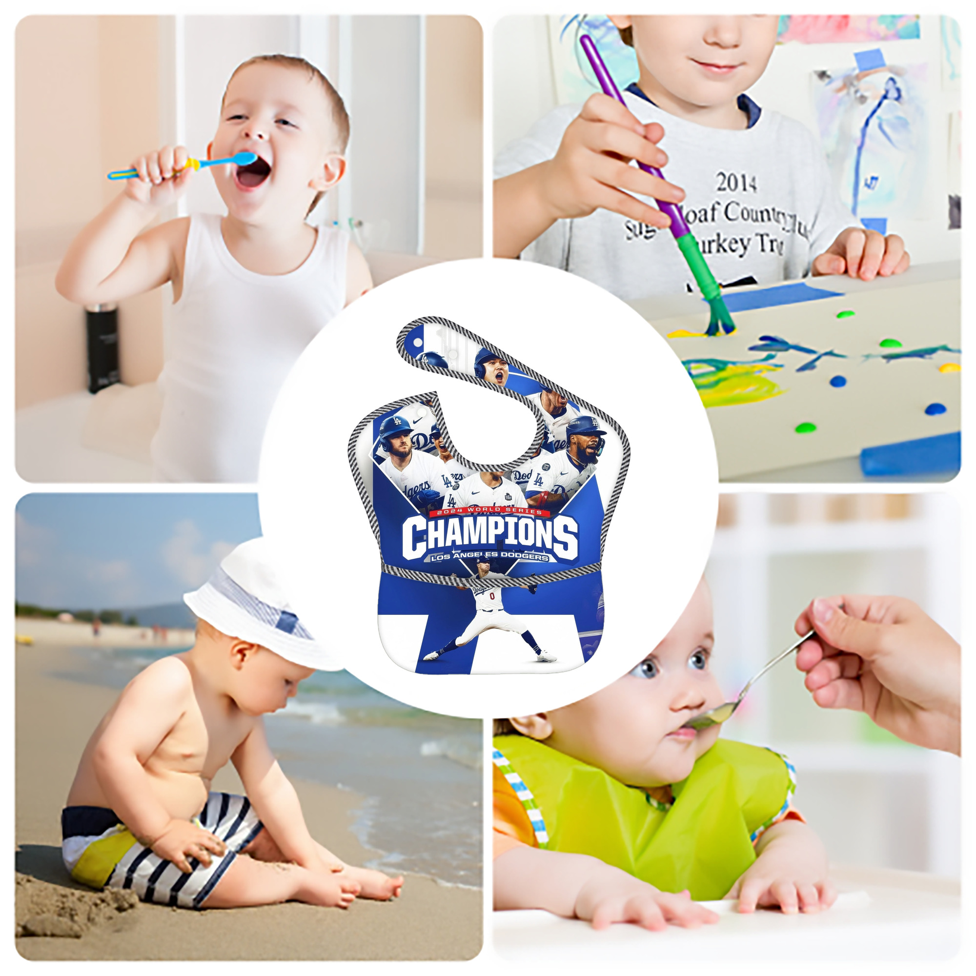  Adjustable Waterproof Toddler Bib – Full-Print Durable Polyester – Foldable Crumb Pocket – Easy Snap Closure – Soft