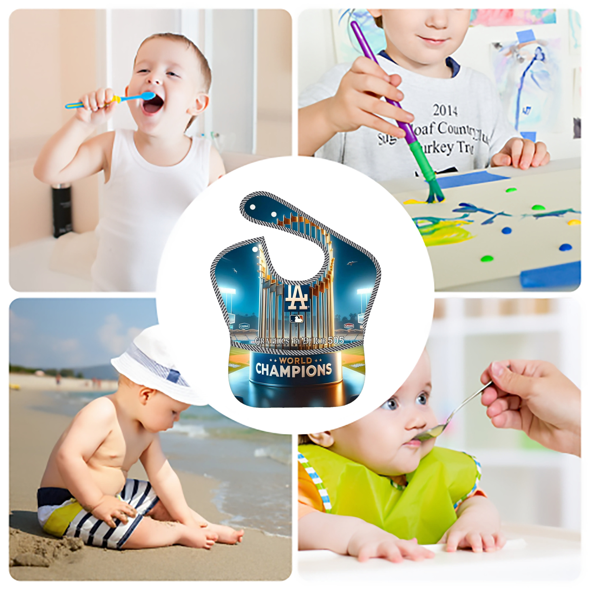  Adjustable Waterproof Toddler Bib – Full-Print Durable Polyester – Foldable Crumb Pocket – Easy Snap Closure – Soft