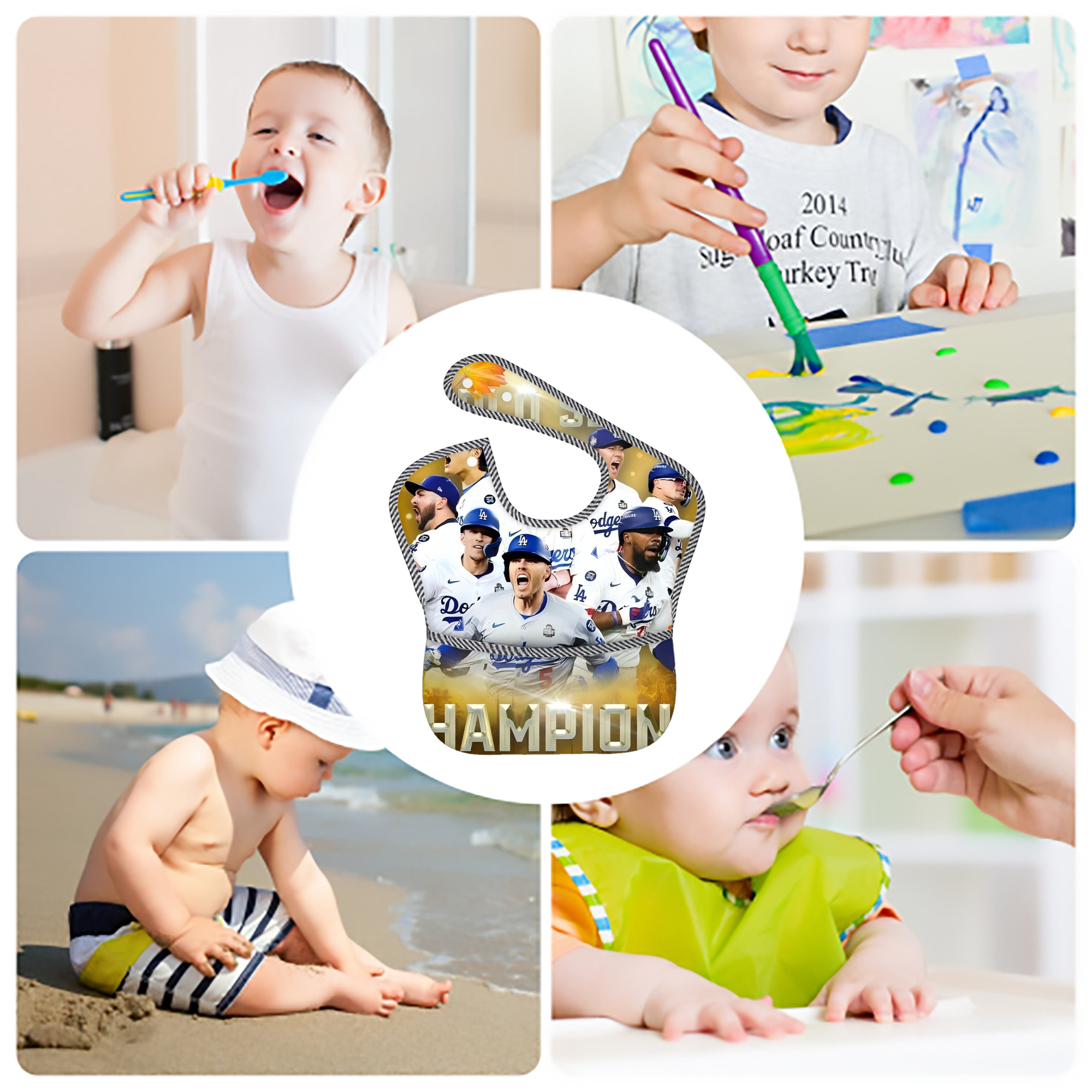  Adjustable Waterproof Toddler Bib – Full-Print Durable Polyester – Foldable Crumb Pocket – Easy Snap Closure – Soft