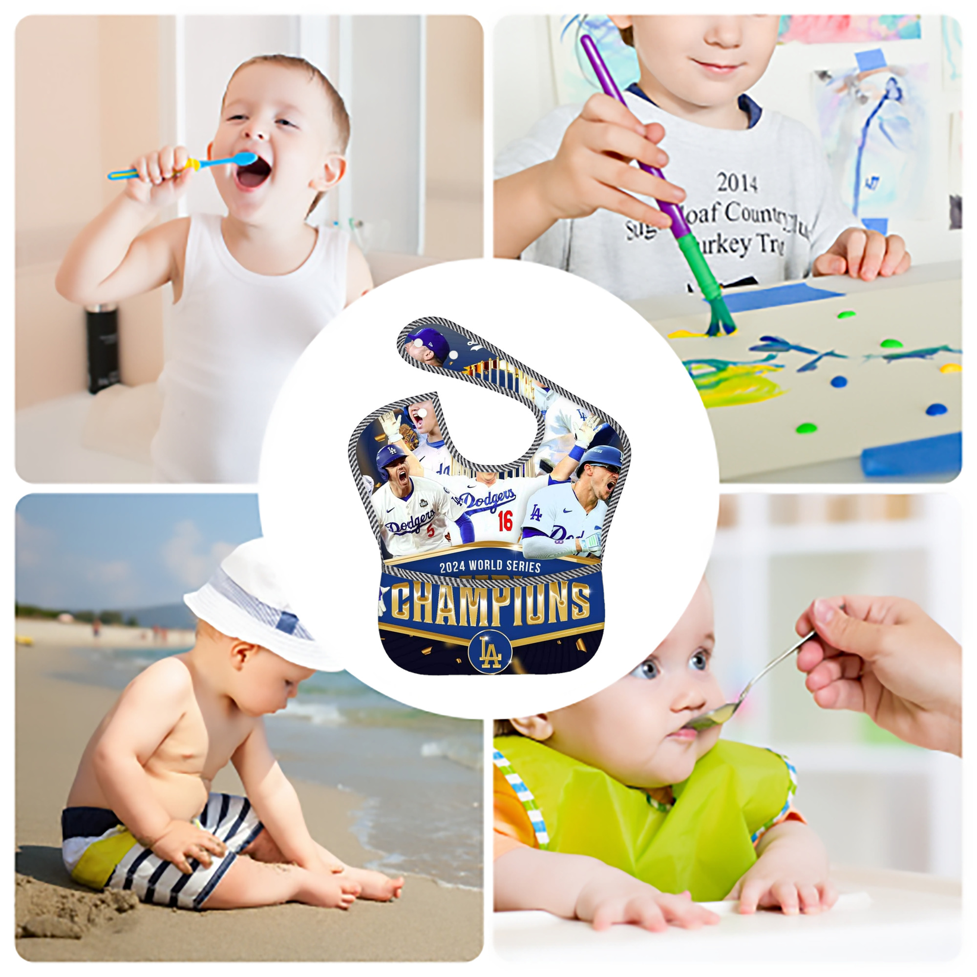  Adjustable Waterproof Toddler Bib – Full-Print Durable Polyester – Foldable Crumb Pocket – Easy Snap Closure – Soft