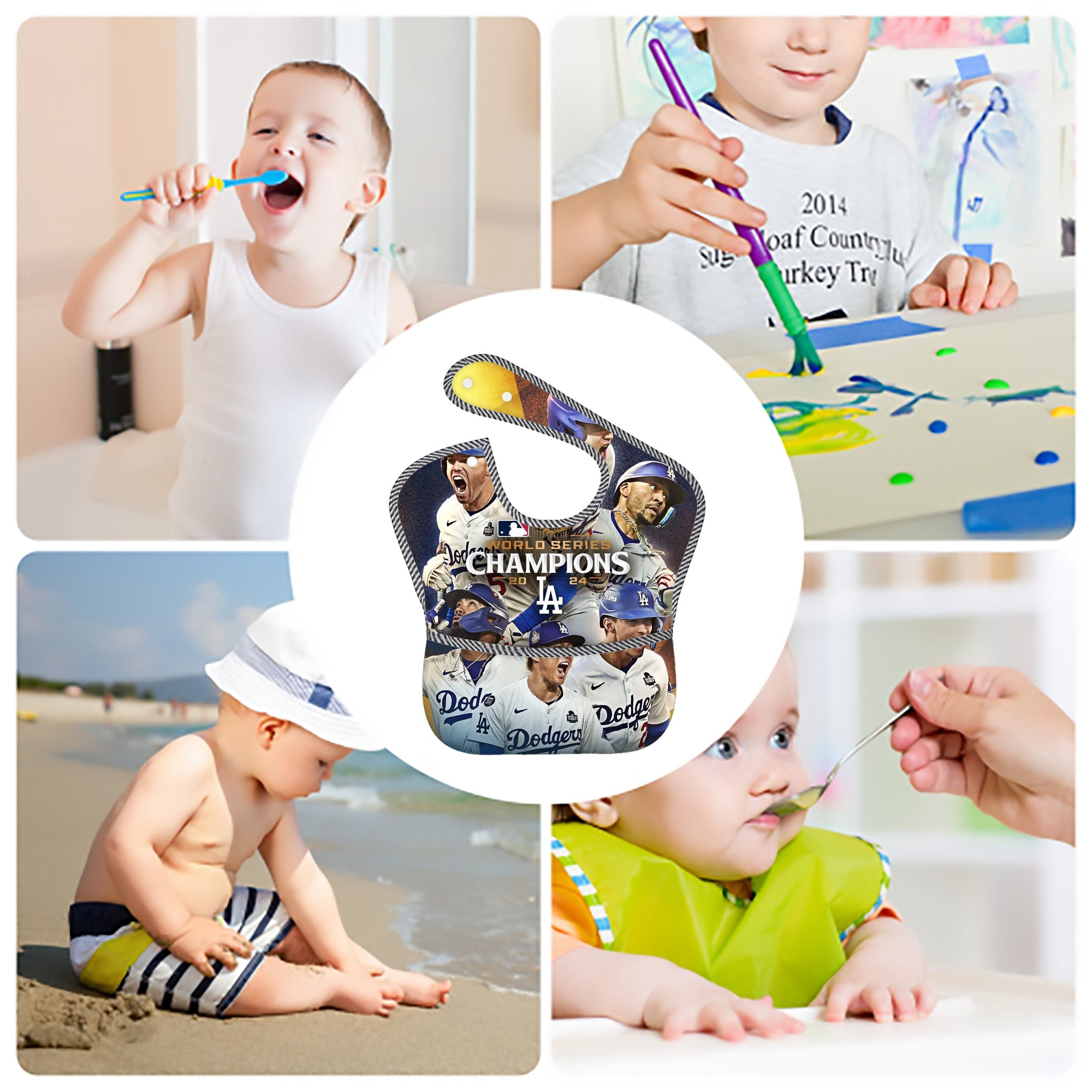  Adjustable Waterproof Toddler Bib – Full-Print Durable Polyester – Foldable Crumb Pocket – Easy Snap Closure – Soft