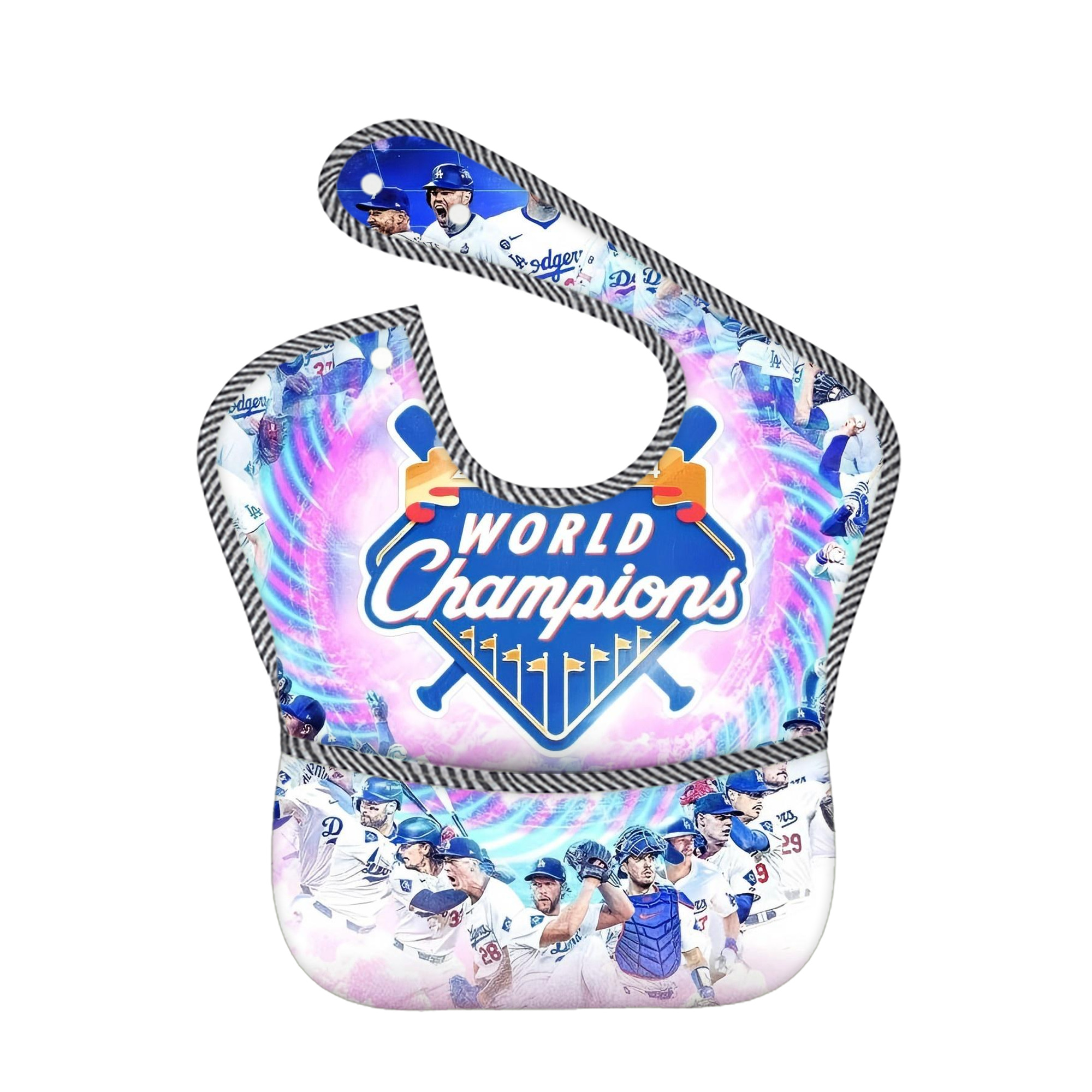  Adjustable Waterproof Toddler Bib – Full-Print Durable Polyester – Foldable Crumb Pocket – Easy Snap Closure – Soft