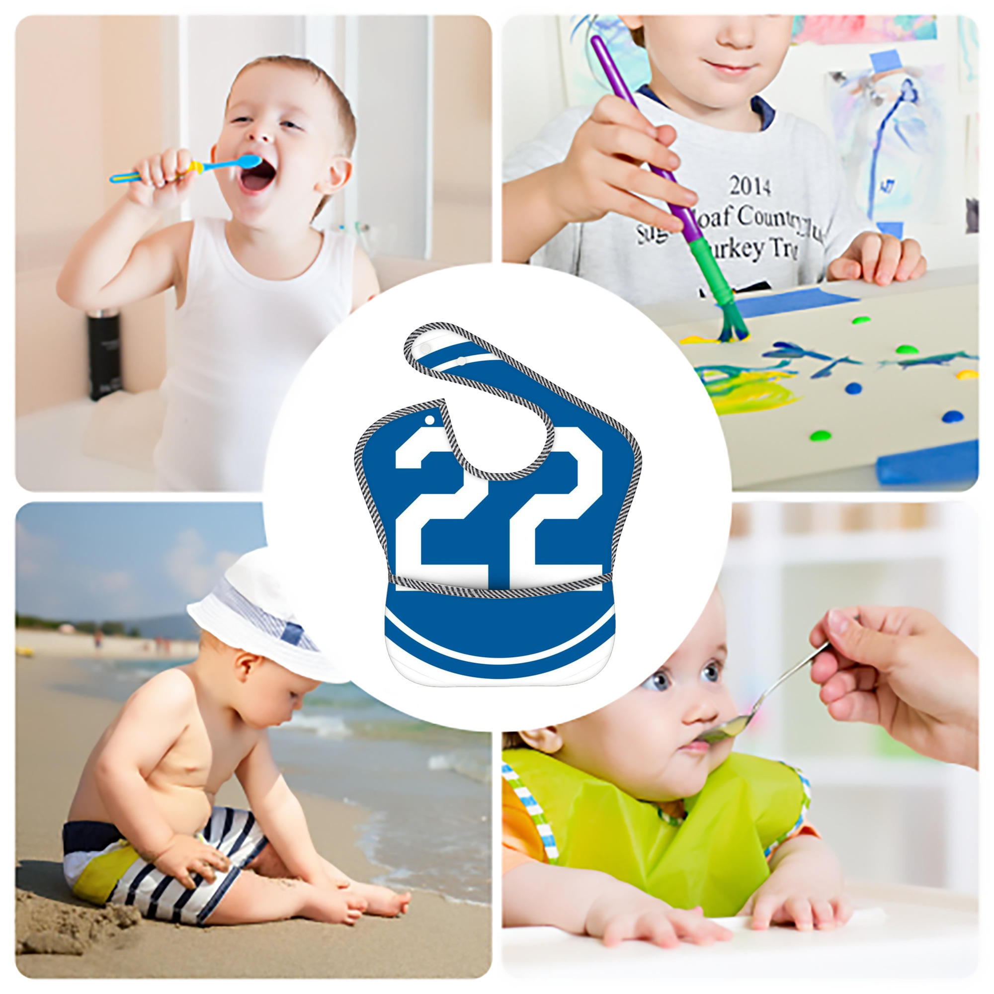  Adjustable Waterproof Toddler Bib – Full-Print Durable Polyester – Foldable Crumb Pocket – Easy Snap Closure – Soft