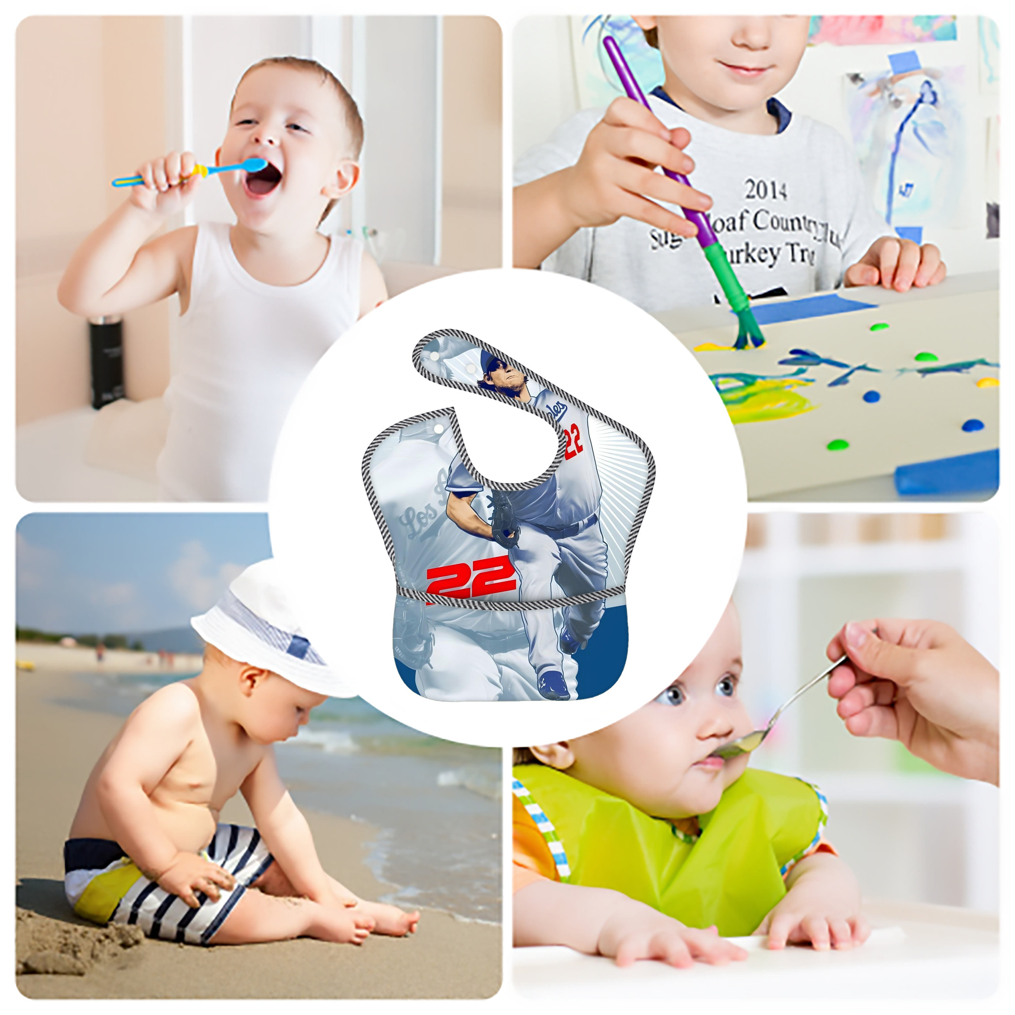  Adjustable Waterproof Toddler Bib – Full-Print Durable Polyester – Foldable Crumb Pocket – Easy Snap Closure – Soft