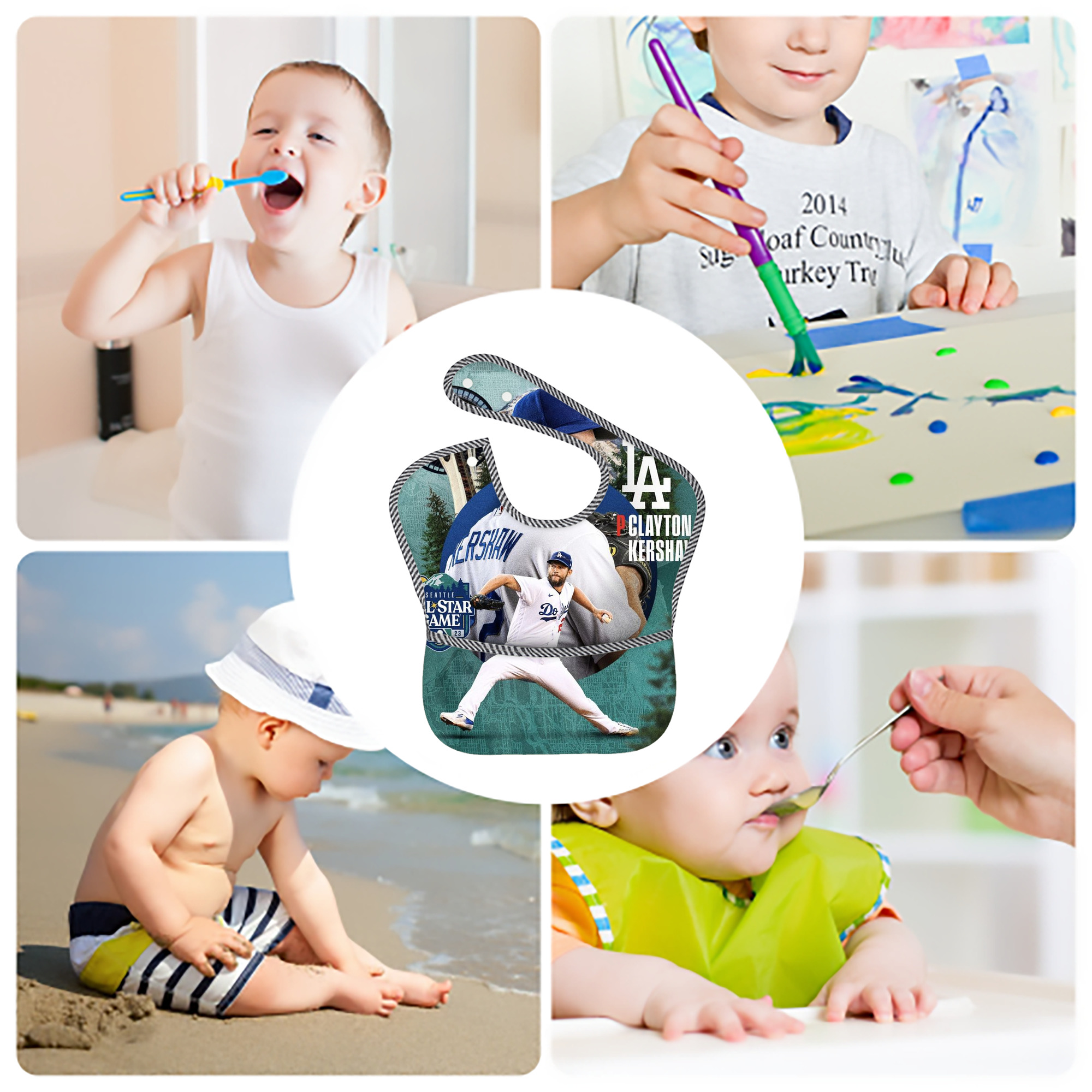  Adjustable Waterproof Toddler Bib – Full-Print Durable Polyester – Foldable Crumb Pocket – Easy Snap Closure – Soft