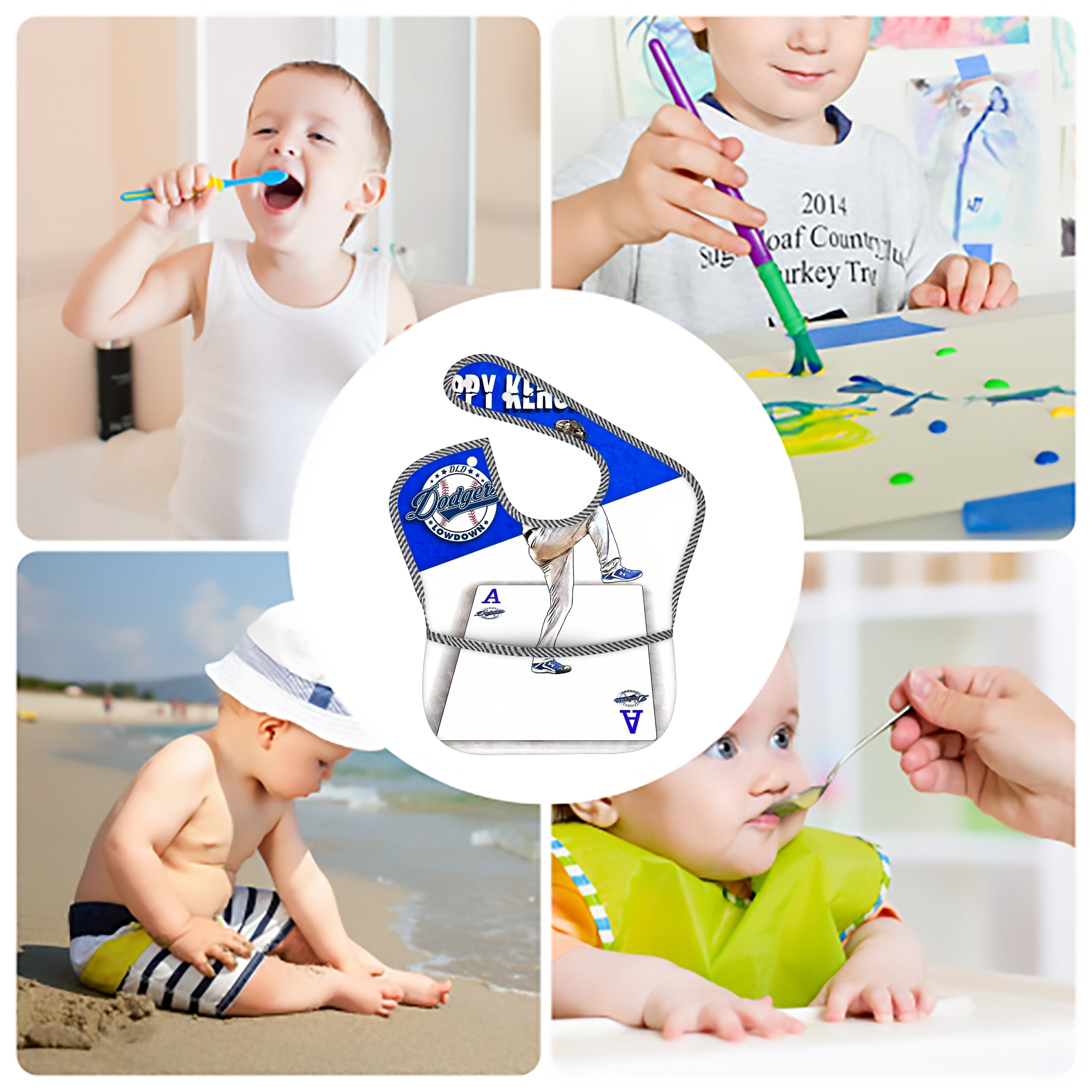  Adjustable Waterproof Toddler Bib – Full-Print Durable Polyester – Foldable Crumb Pocket – Easy Snap Closure – Soft