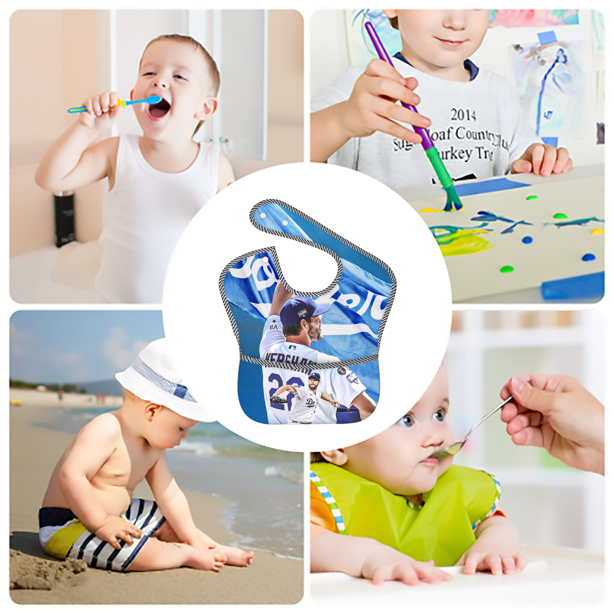  Adjustable Waterproof Toddler Bib – Full-Print Durable Polyester – Foldable Crumb Pocket – Easy Snap Closure – Soft