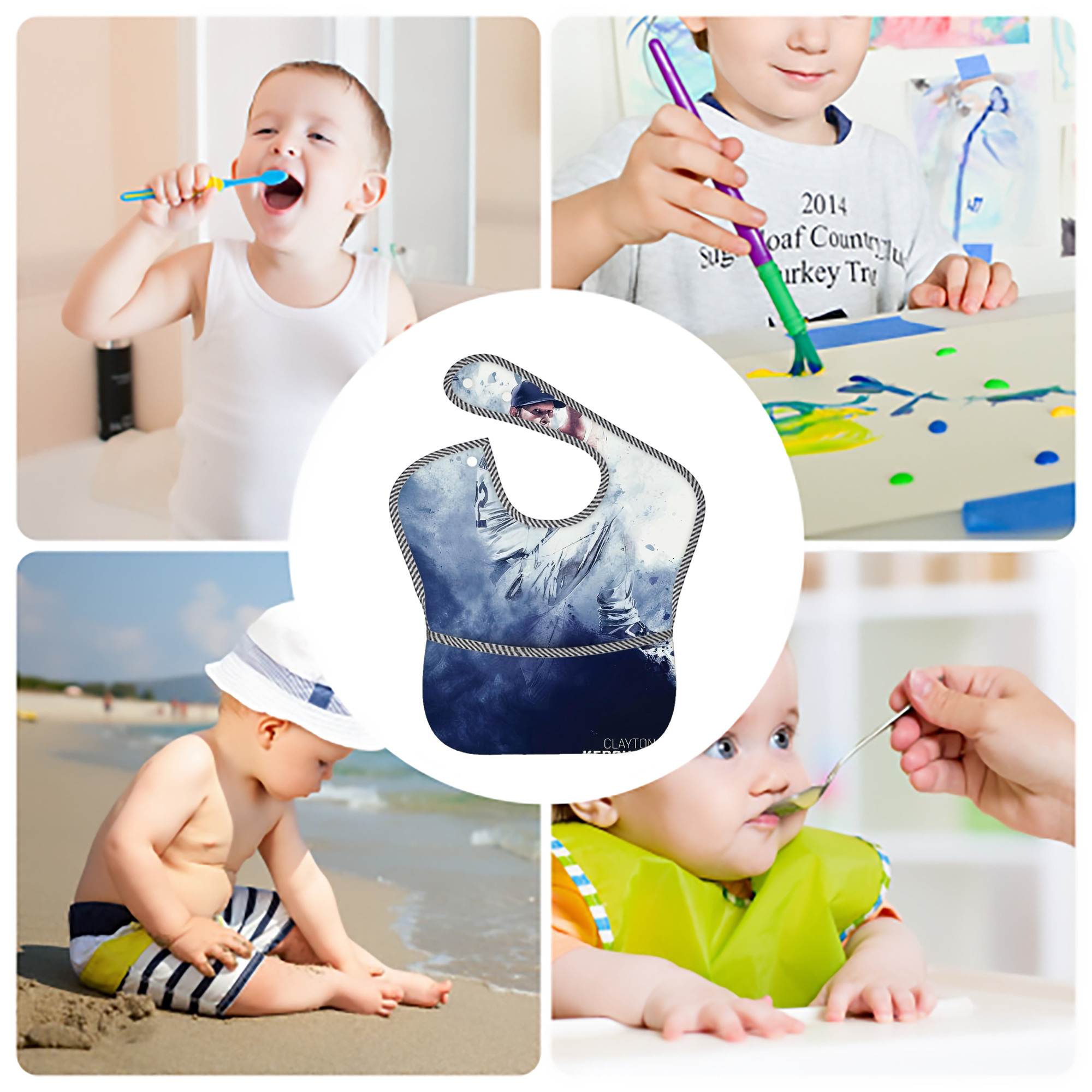  Adjustable Waterproof Toddler Bib – Full-Print Durable Polyester – Foldable Crumb Pocket – Easy Snap Closure – Soft