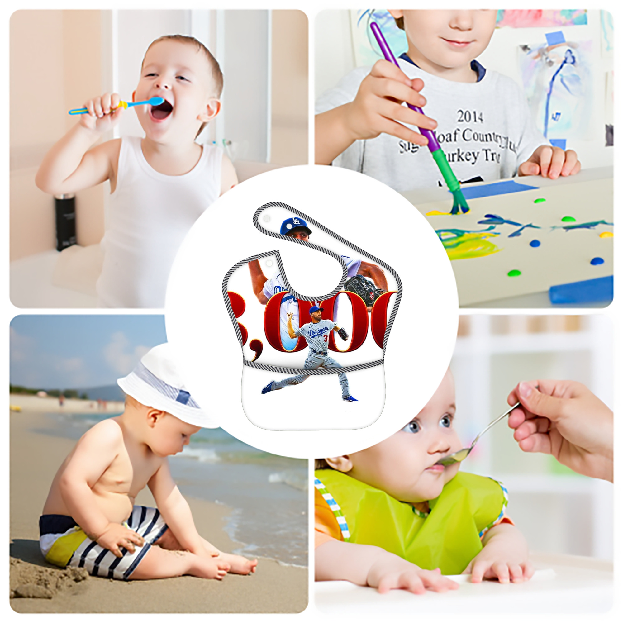  Adjustable Waterproof Toddler Bib – Full-Print Durable Polyester – Foldable Crumb Pocket – Easy Snap Closure – Soft