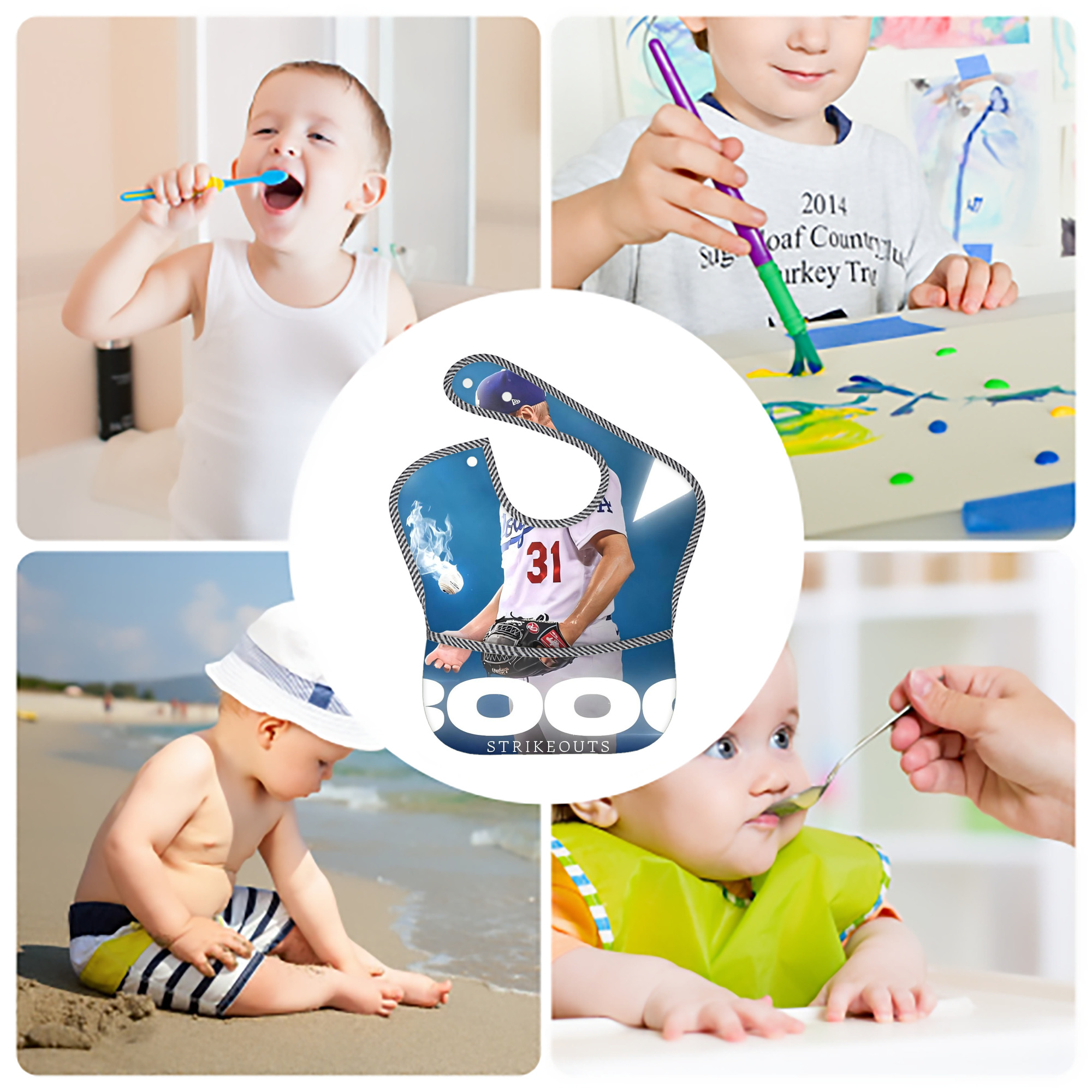  Adjustable Waterproof Toddler Bib – Full-Print Durable Polyester – Foldable Crumb Pocket – Easy Snap Closure – Soft