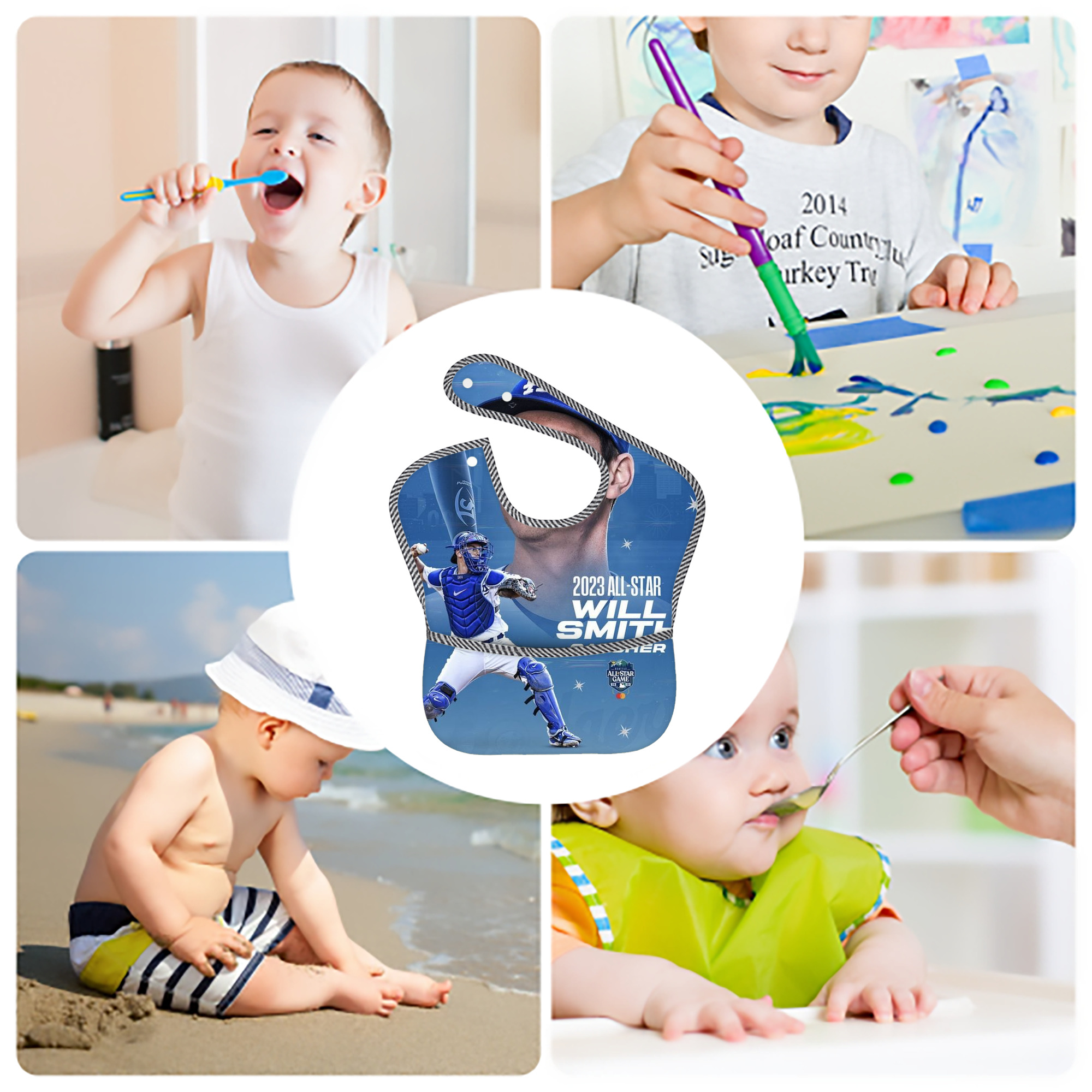  Adjustable Waterproof Toddler Bib – Full-Print Durable Polyester – Foldable Crumb Pocket – Easy Snap Closure – Soft