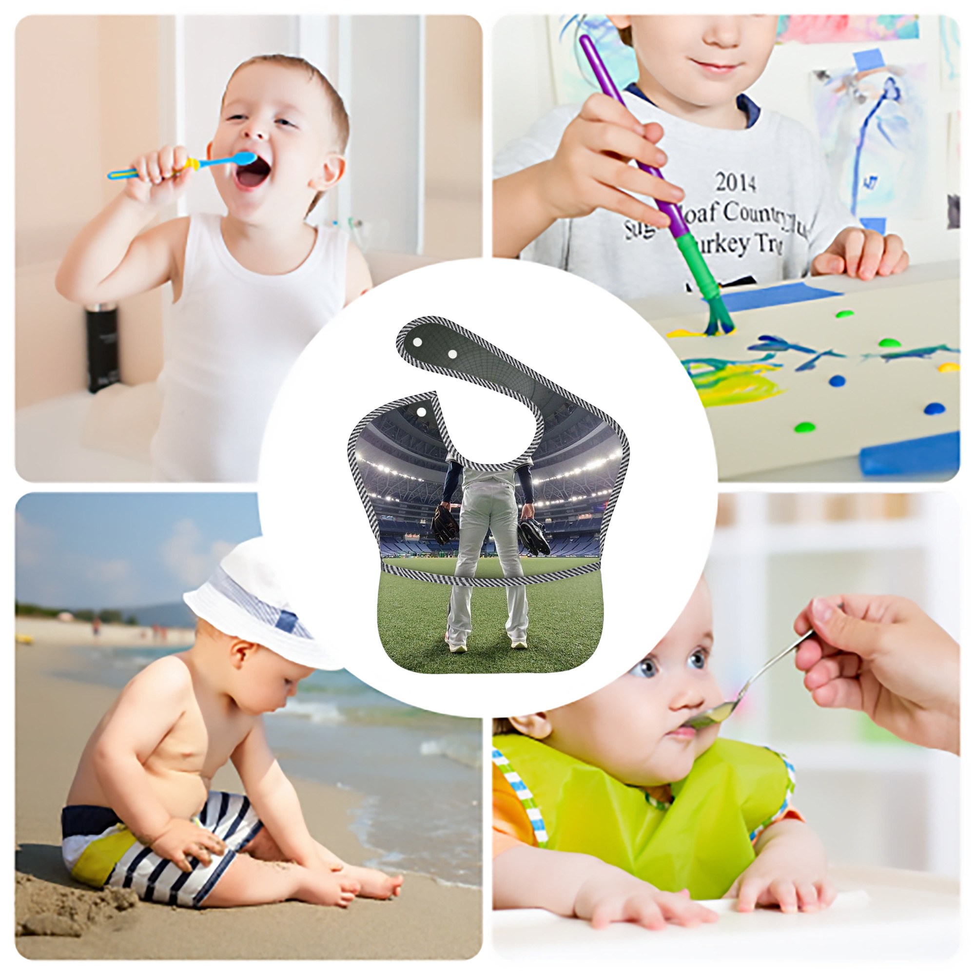  Adjustable Waterproof Toddler Bib – Full-Print Durable Polyester – Foldable Crumb Pocket – Easy Snap Closure – Soft