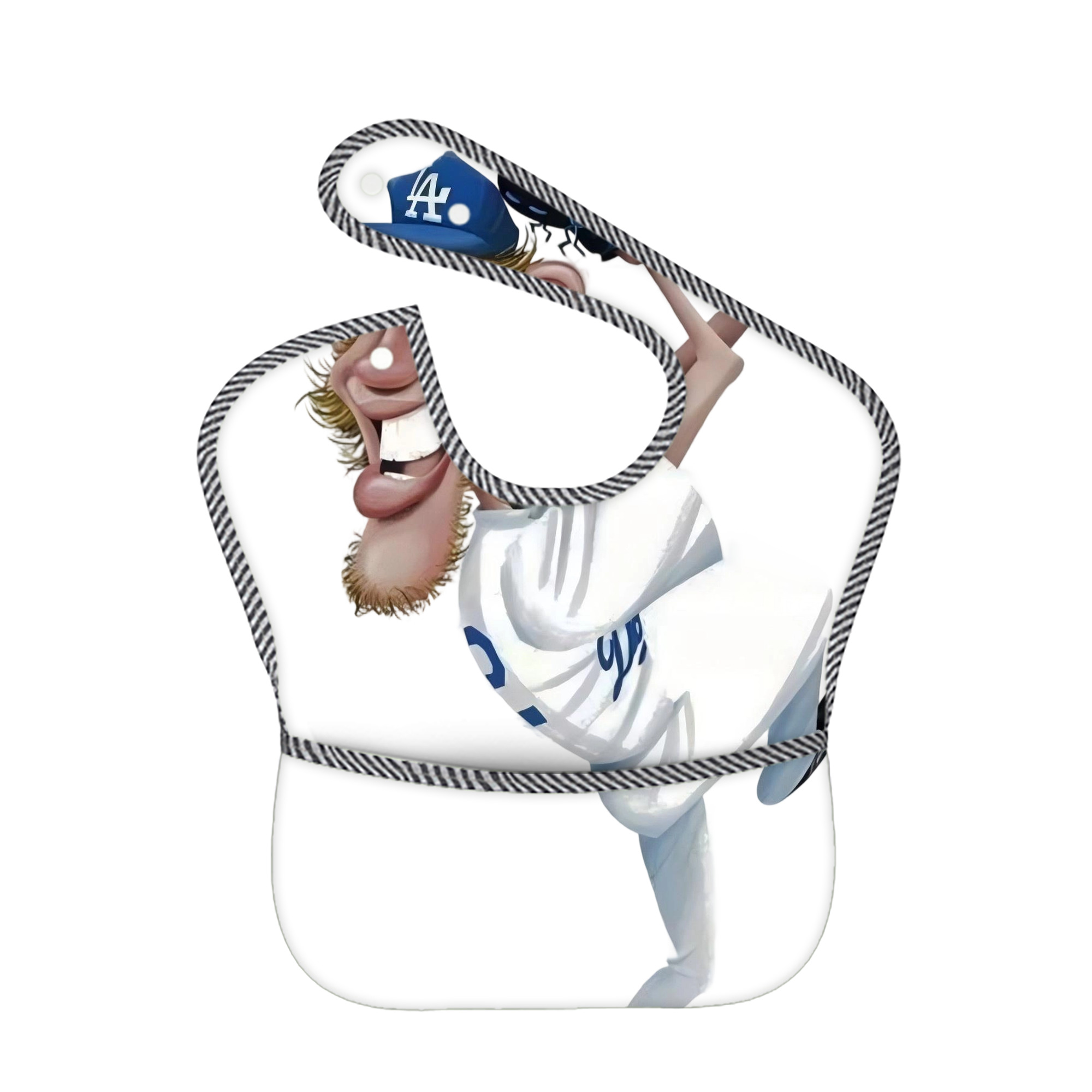 Clayton Kershaw  12 Adjustable Waterproof Toddler Bib – Full-Print Durable Polyester – Foldable Crumb Pocket – Easy Snap Closure – Soft