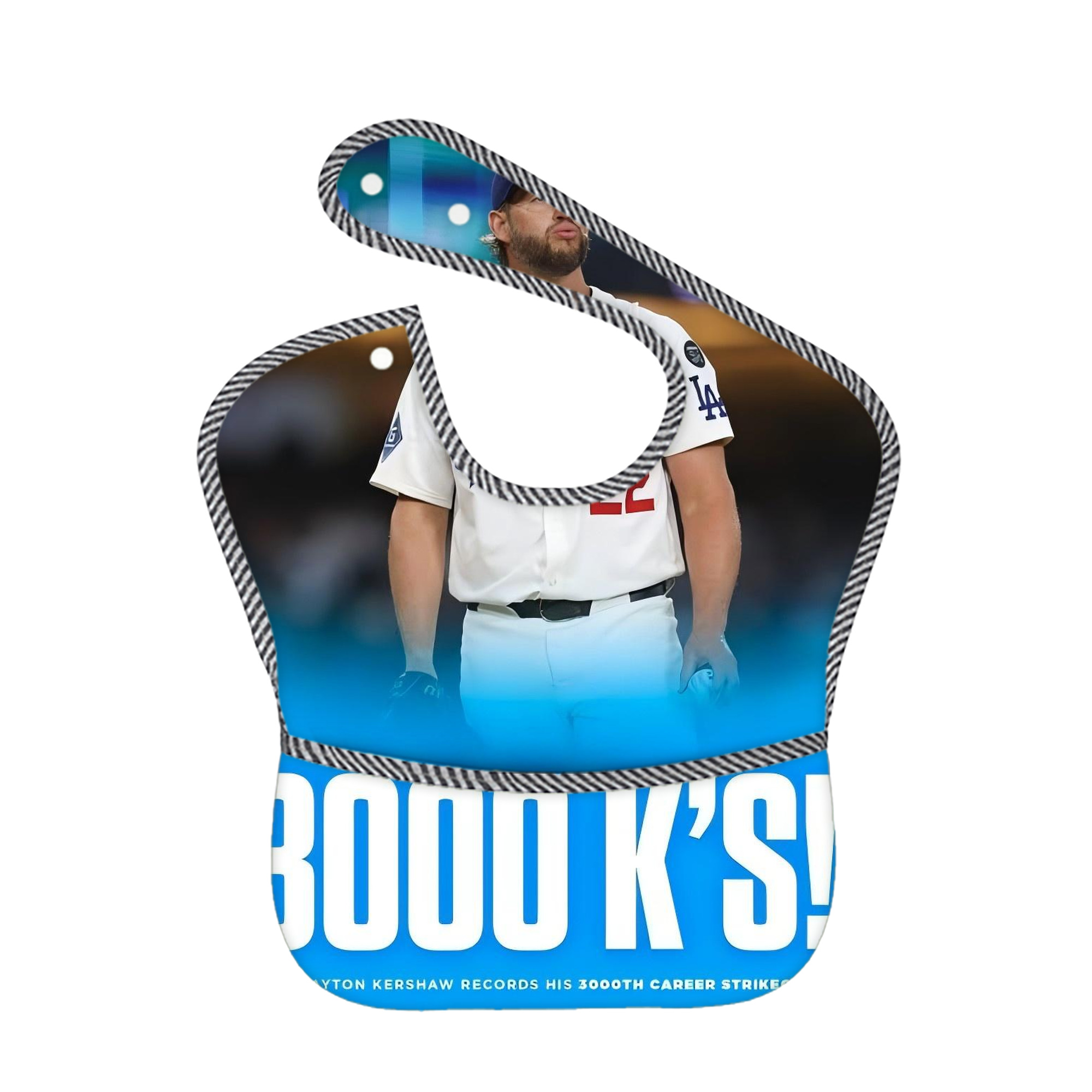 Clayton Kershaw  3K 7 Adjustable Waterproof Toddler Bib – Full-Print Durable Polyester – Foldable Crumb Pocket – Easy Snap Closure – Soft