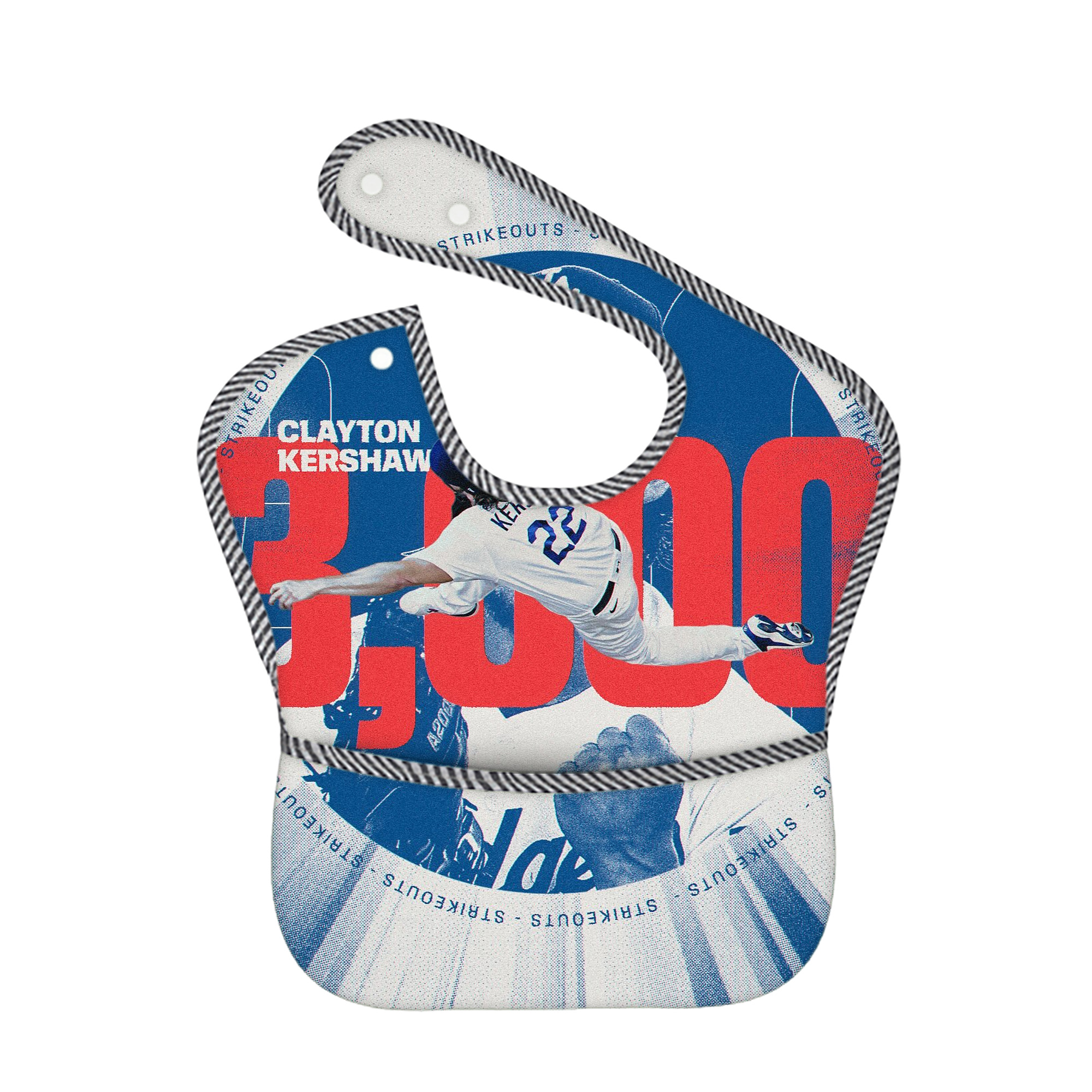 Clayton Kershaw  3K 8 Adjustable Waterproof Toddler Bib – Full-Print Durable Polyester – Foldable Crumb Pocket – Easy Snap Closure – Soft