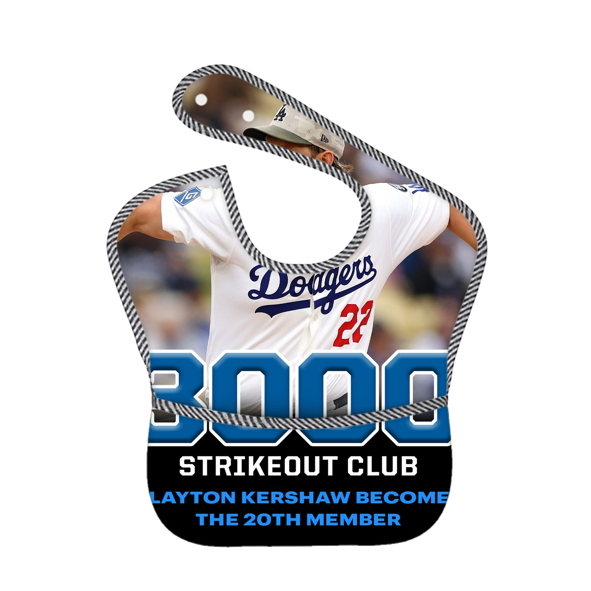 Clayton Kershaw  3K 11 Adjustable Waterproof Toddler Bib – Full-Print Durable Polyester – Foldable Crumb Pocket – Easy Snap Closure – Soft