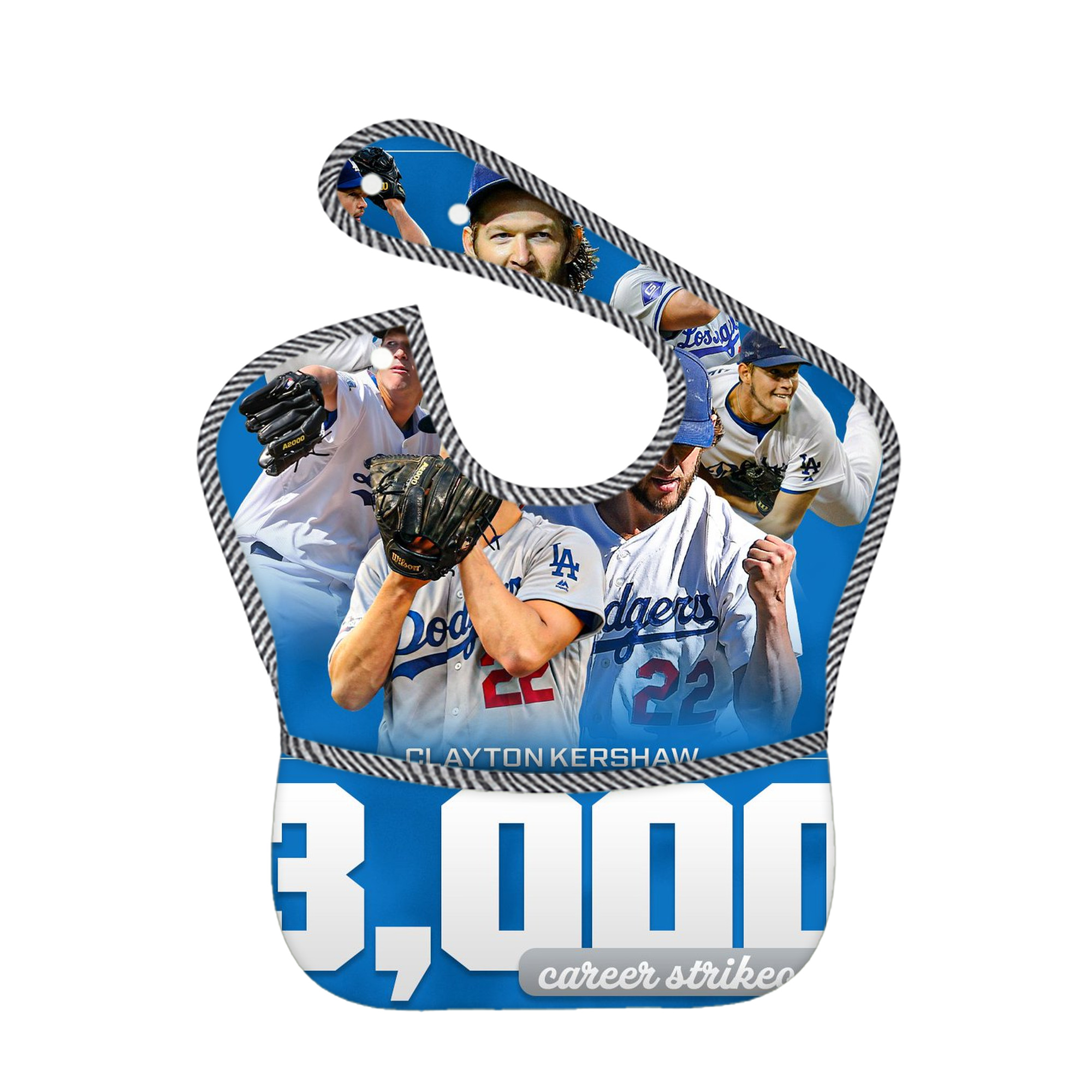 Clayton Kershaw  3K 12 Adjustable Waterproof Toddler Bib – Full-Print Durable Polyester – Foldable Crumb Pocket – Easy Snap Closure – Soft