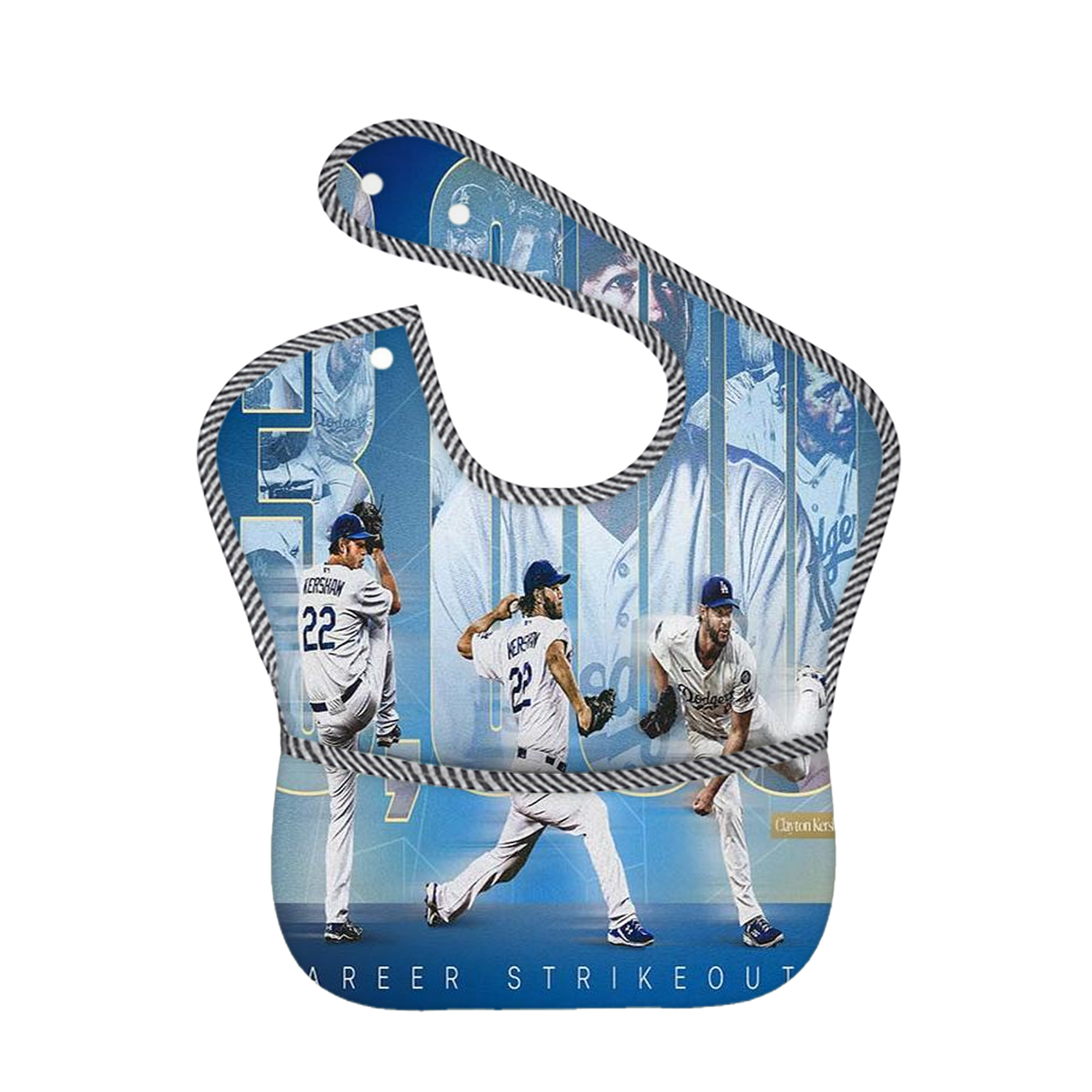 Clayton Kershaw  3K 17 Adjustable Waterproof Toddler Bib – Full-Print Durable Polyester – Foldable Crumb Pocket – Easy Snap Closure – Soft