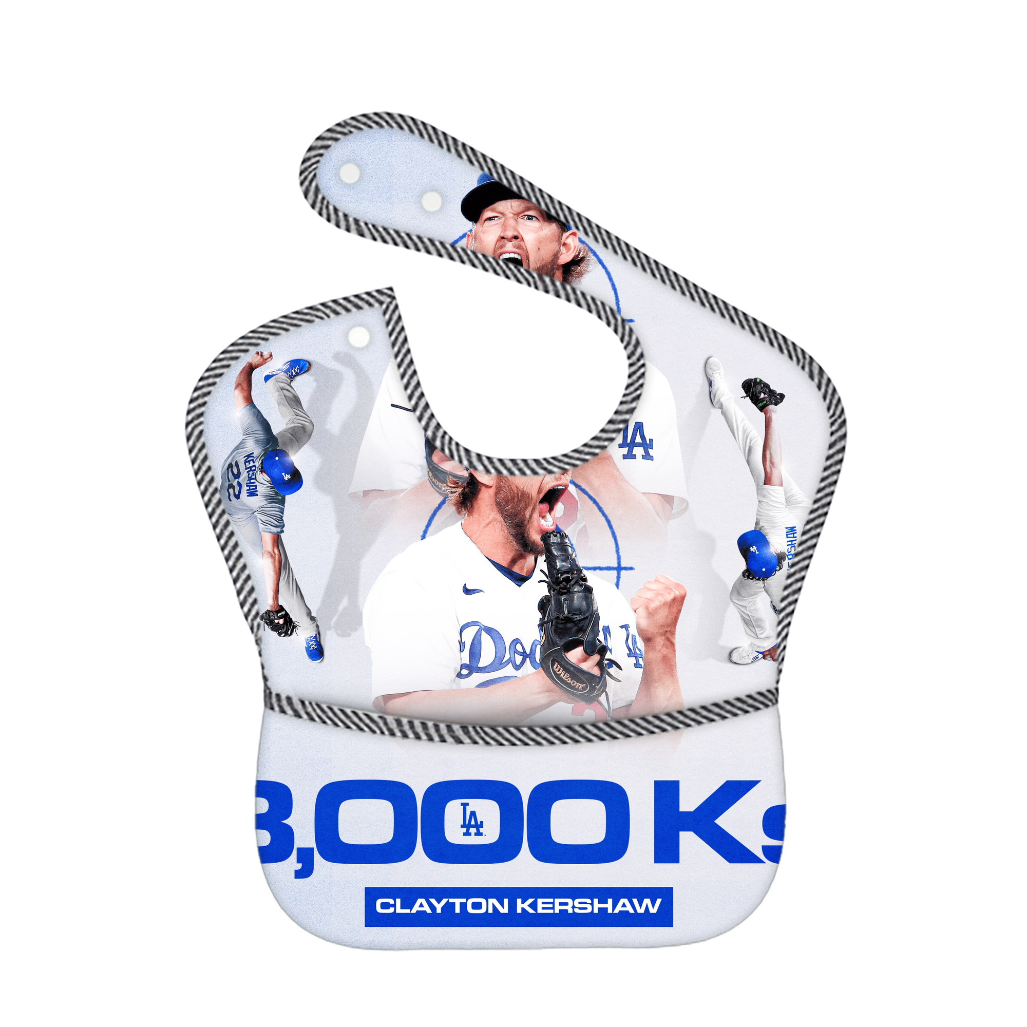 Clayton Kershaw  3K 19 Adjustable Waterproof Toddler Bib – Full-Print Durable Polyester – Foldable Crumb Pocket – Easy Snap Closure – Soft
