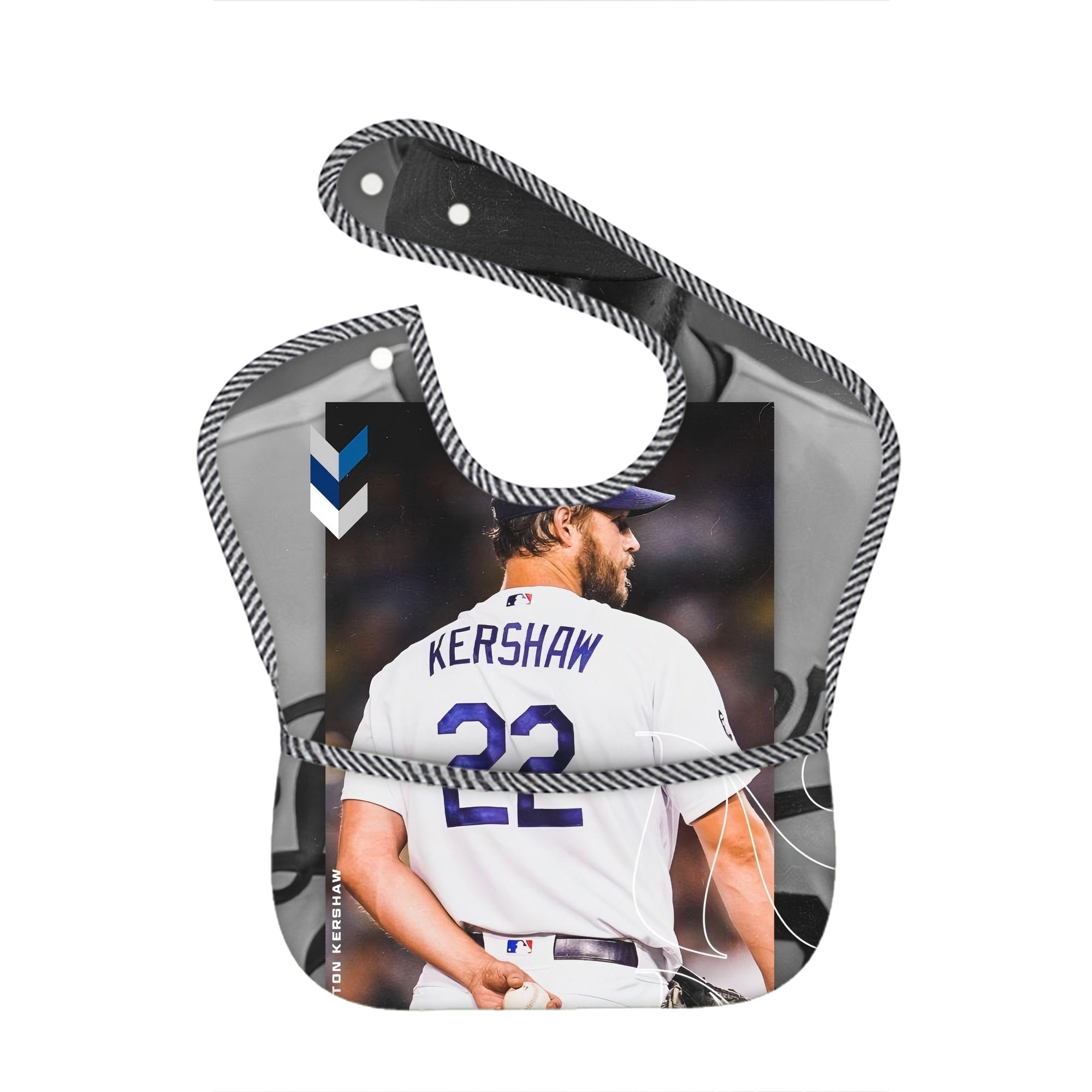 Clayton Kershaw 2 Adjustable Waterproof Toddler Bib – Full-Print Durable Polyester – Foldable Crumb Pocket – Easy Snap Closure – Soft