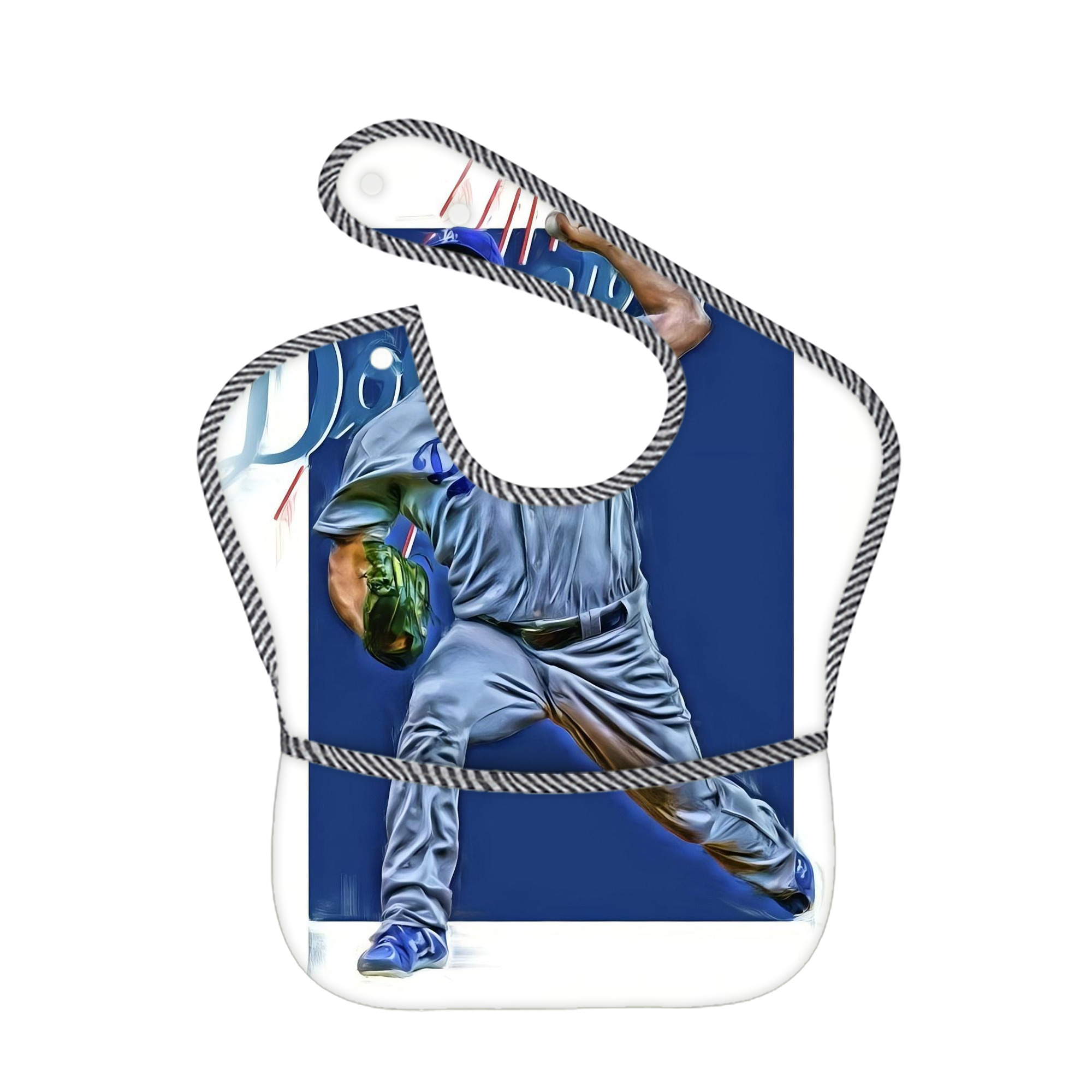 Clayton Kershaw 3 Adjustable Waterproof Toddler Bib – Full-Print Durable Polyester – Foldable Crumb Pocket – Easy Snap Closure – Soft