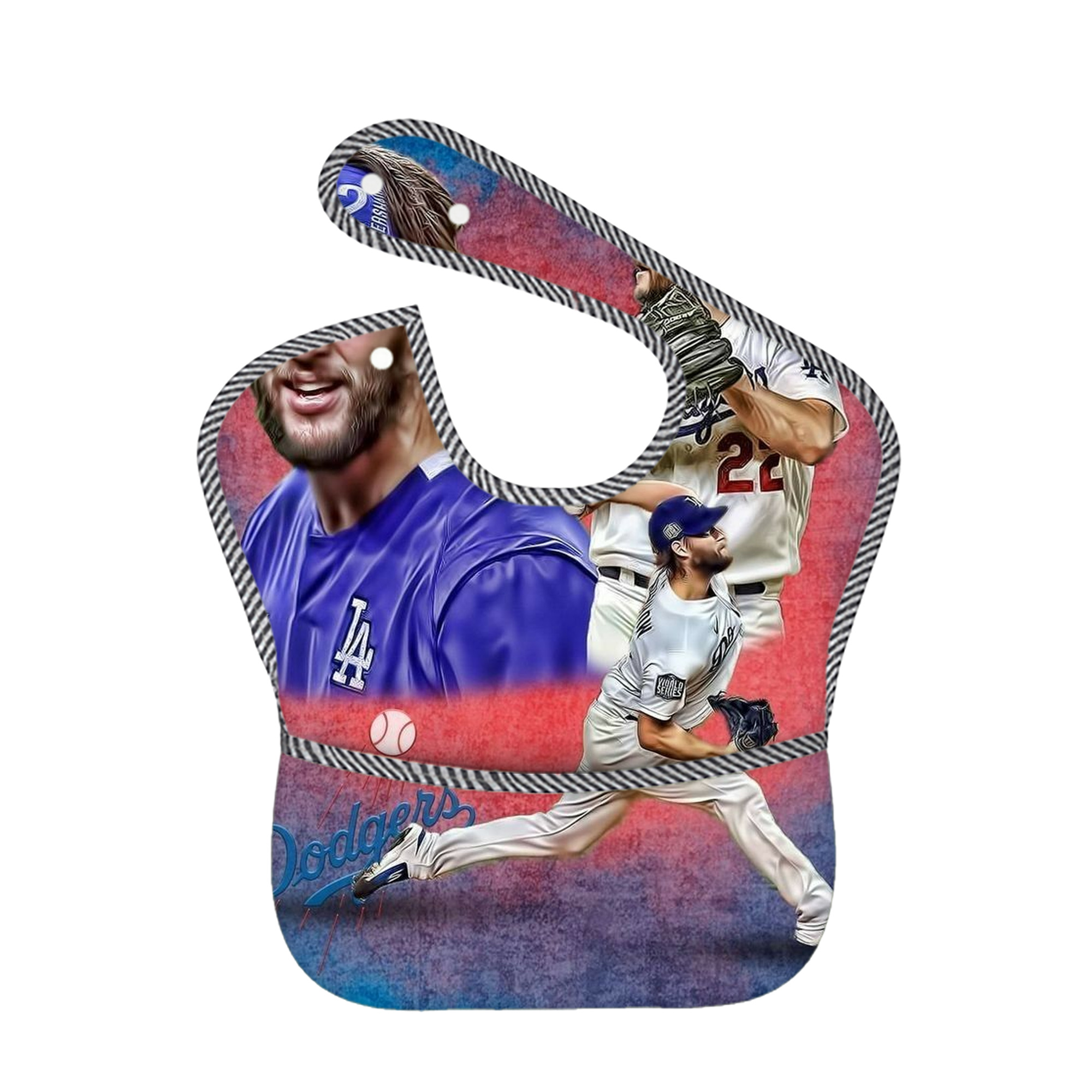 Clayton Kershaw 7 Adjustable Waterproof Toddler Bib – Full-Print Durable Polyester – Foldable Crumb Pocket – Easy Snap Closure – Soft