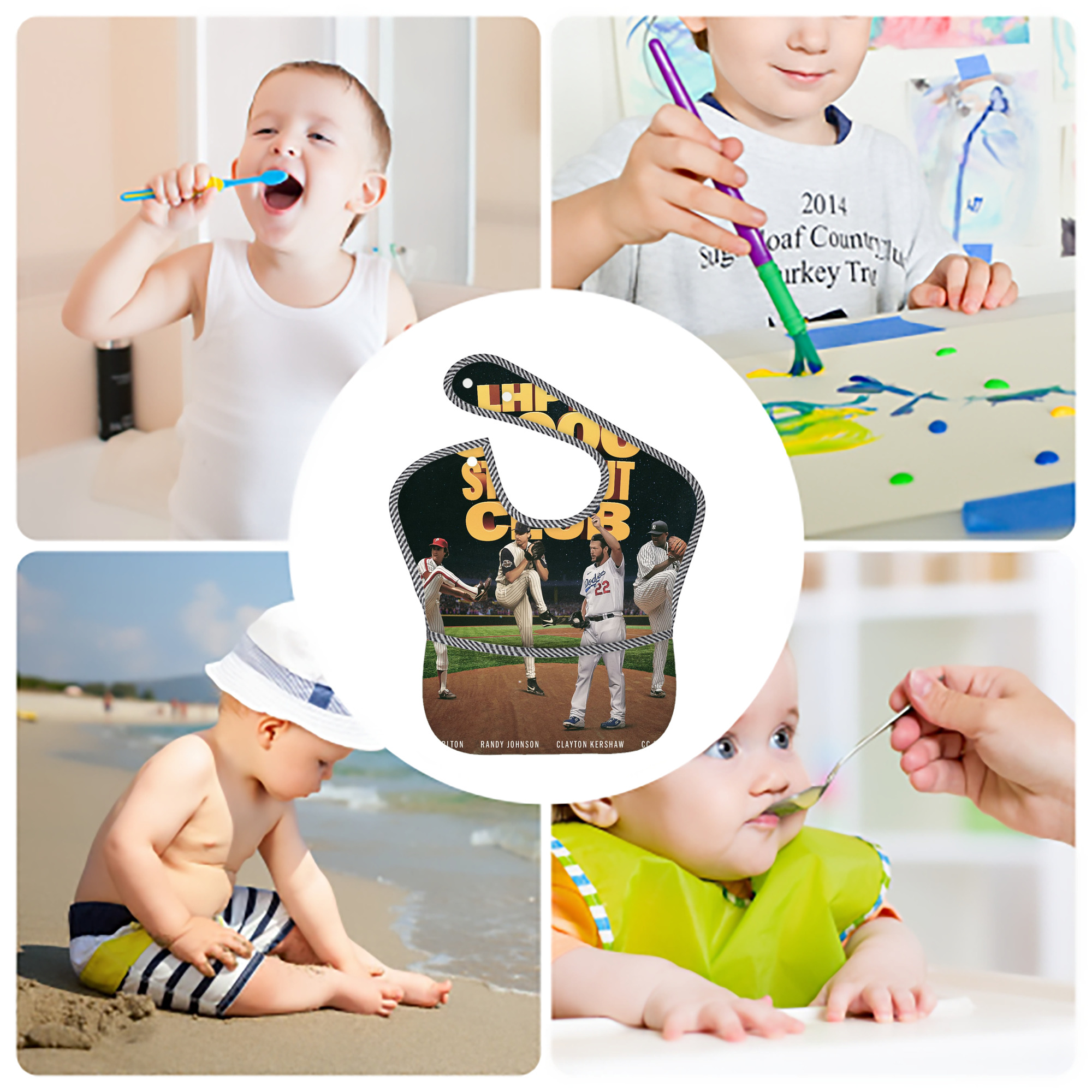 Clayton Kershaw  3K 10 Adjustable Waterproof Toddler Bib – Full-Print Durable Polyester – Foldable Crumb Pocket – Easy Snap Closure – Soft