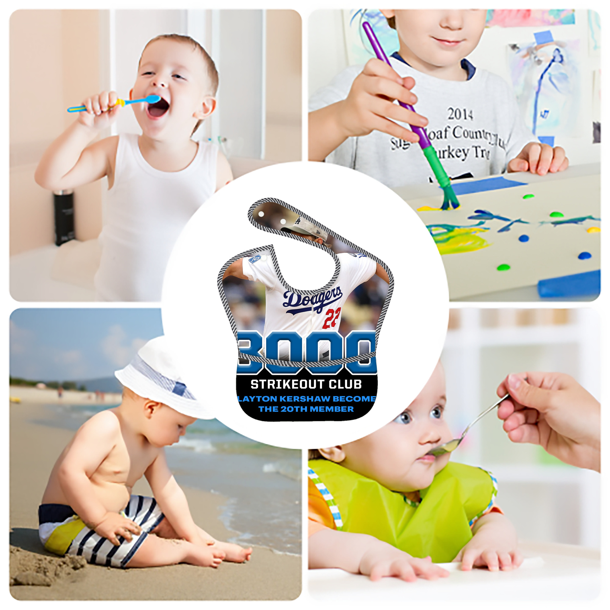 Clayton Kershaw  3K 11 Adjustable Waterproof Toddler Bib – Full-Print Durable Polyester – Foldable Crumb Pocket – Easy Snap Closure – Soft