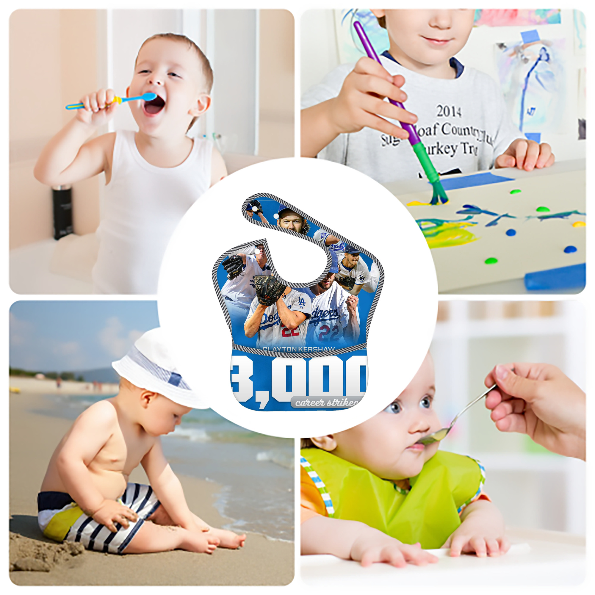 Clayton Kershaw  3K 12 Adjustable Waterproof Toddler Bib – Full-Print Durable Polyester – Foldable Crumb Pocket – Easy Snap Closure – Soft