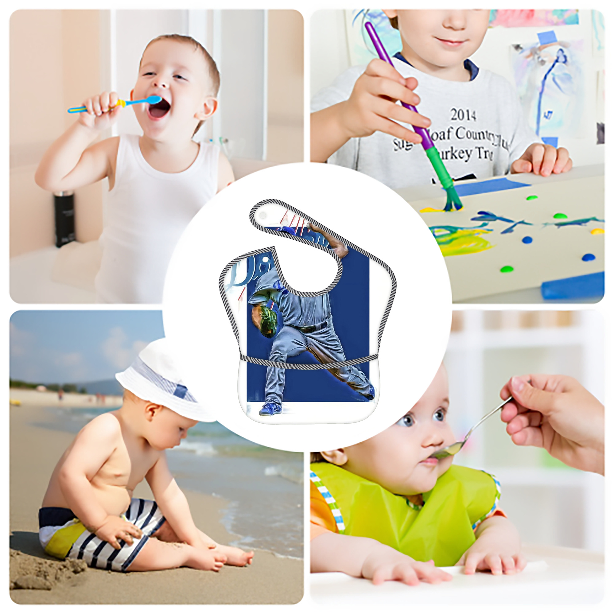 Clayton Kershaw 3 Adjustable Waterproof Toddler Bib – Full-Print Durable Polyester – Foldable Crumb Pocket – Easy Snap Closure – Soft