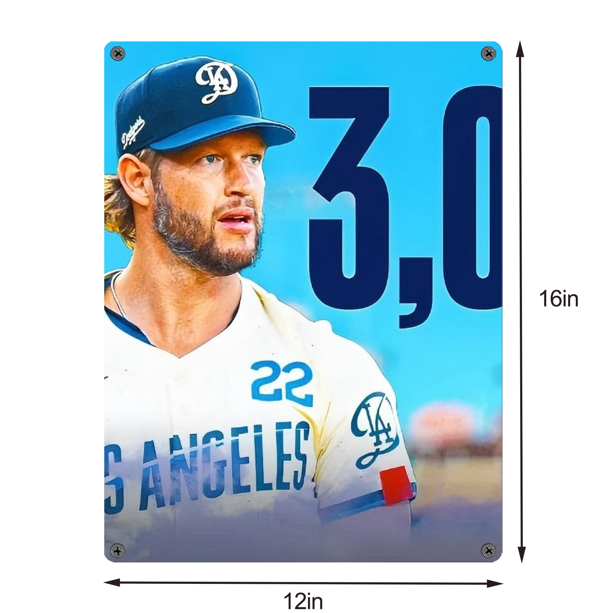 Clayton Kershaw  3K 13 Vintage Metal Tin Sign 12x16inch – Retro Wall Art Decor For Home, Bar, Kitchen, Bedroom, Office – Durable Iron Sheet Poster, Easy To Hang, Full-Color Printing