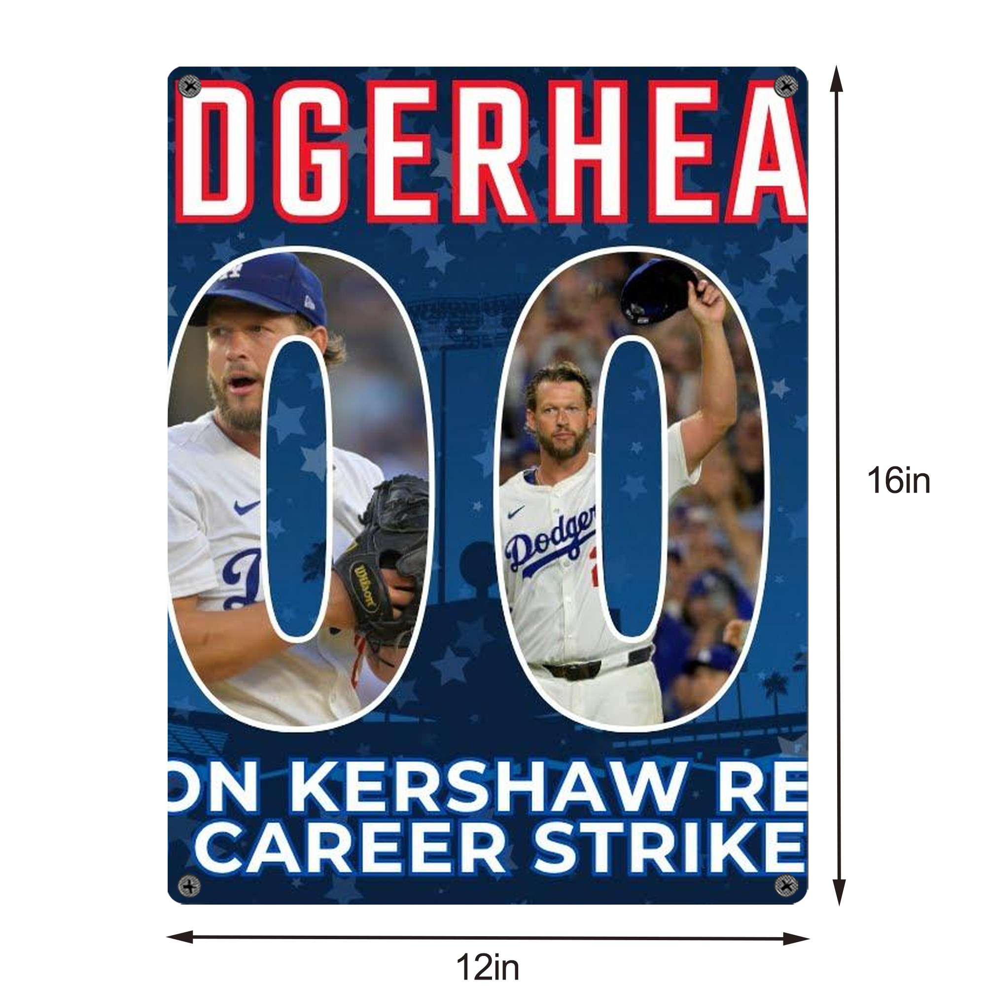 Clayton Kershaw  3K 15 Vintage Metal Tin Sign 12x16inch – Retro Wall Art Decor For Home, Bar, Kitchen, Bedroom, Office – Durable Iron Sheet Poster, Easy To Hang, Full-Color Printing