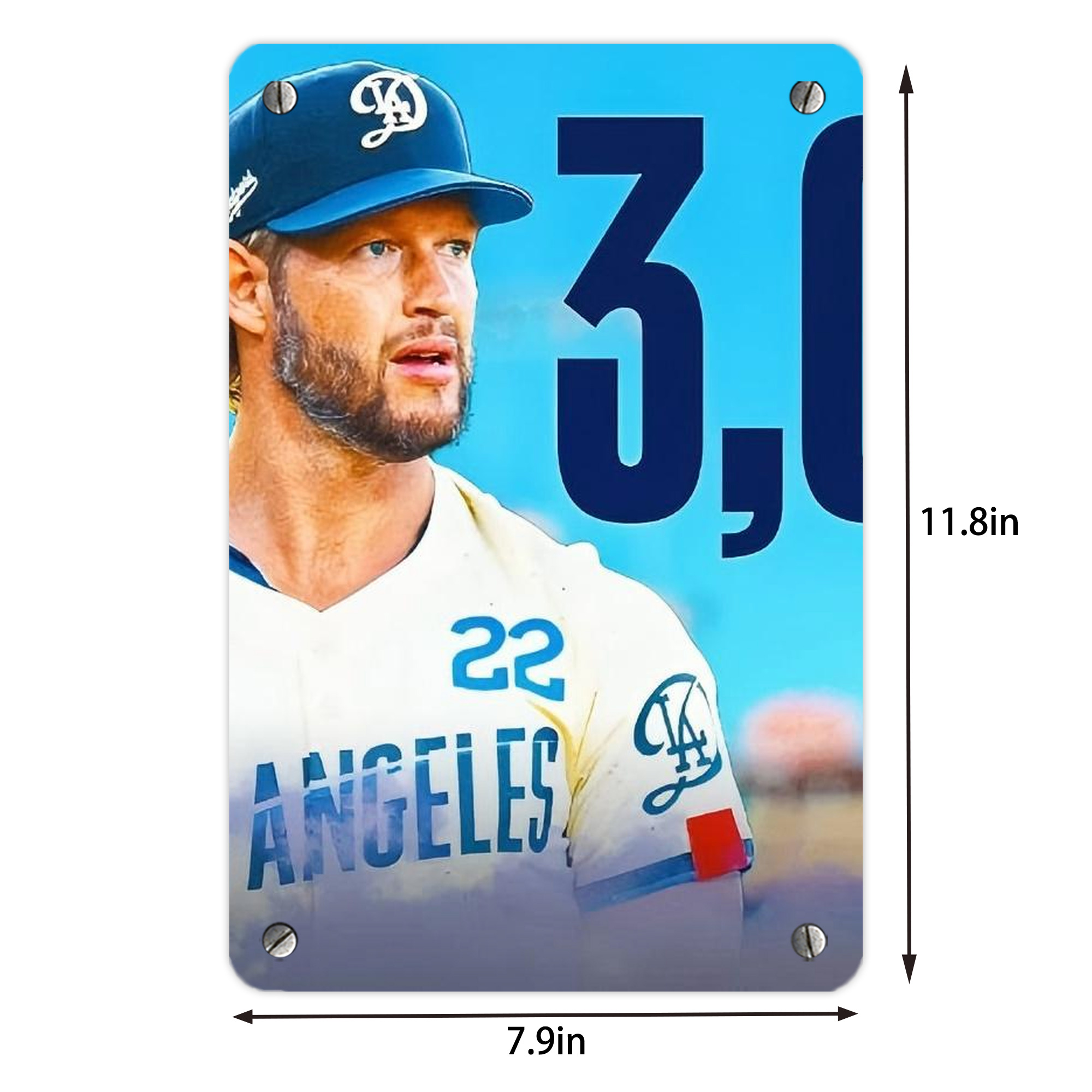 Clayton Kershaw  3K 13 Metal Tin Sign 8x12inch - High-Quality Full-Print Decorative Wall Art, Durable Rust-Resistant Metal Plaque For Living Room, Bedroom, Kitchen, Office, Bar Décor