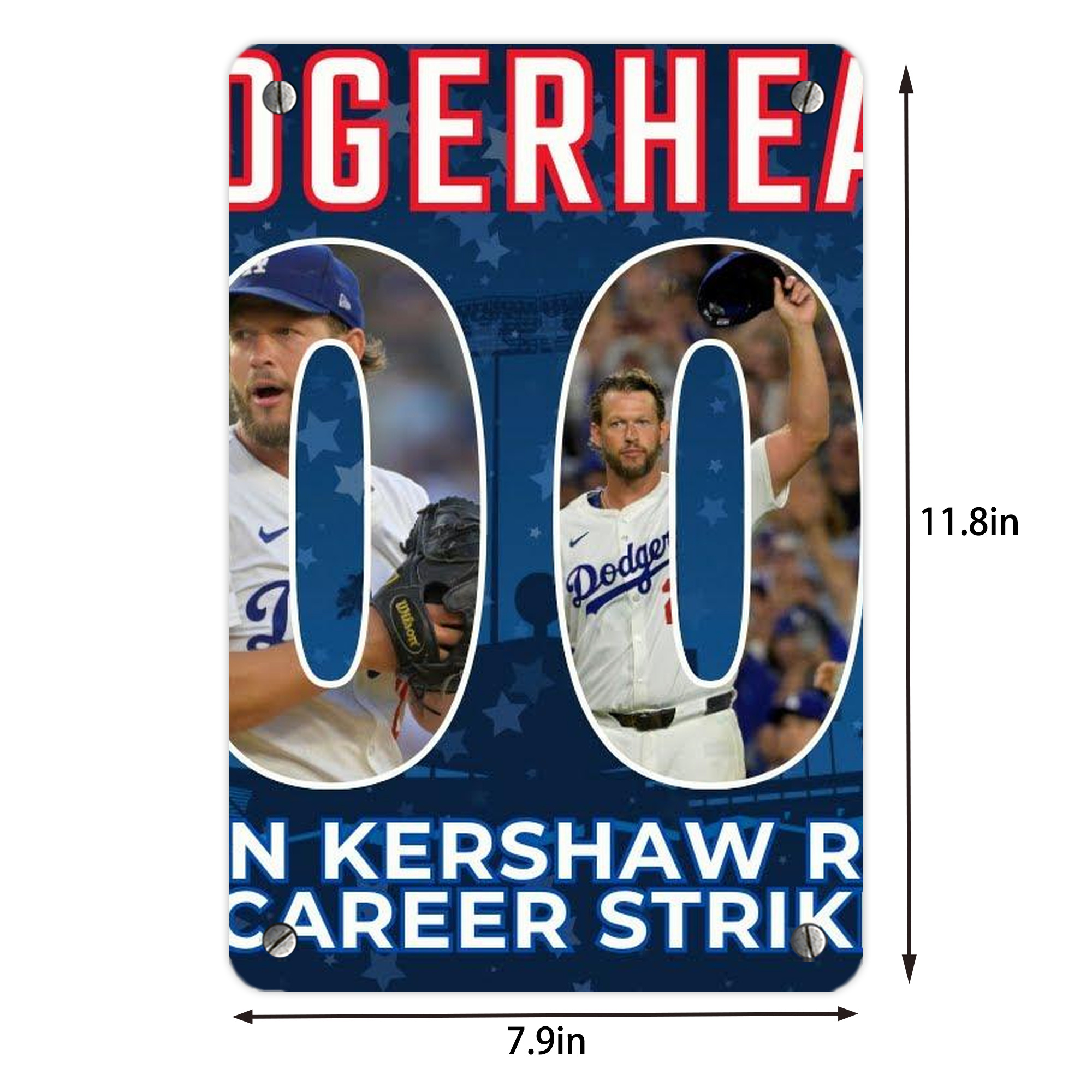 Clayton Kershaw  3K 15 Metal Tin Sign 8x12inch - High-Quality Full-Print Decorative Wall Art, Durable Rust-Resistant Metal Plaque For Living Room, Bedroom, Kitchen, Office, Bar Décor